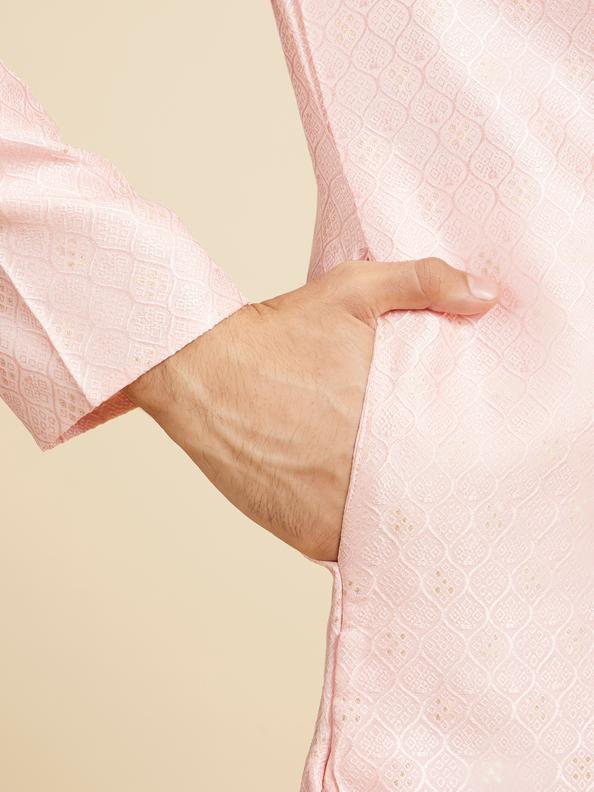Diwas Men Rose Pink Ogee Patterned Kurta with Potli Buttons