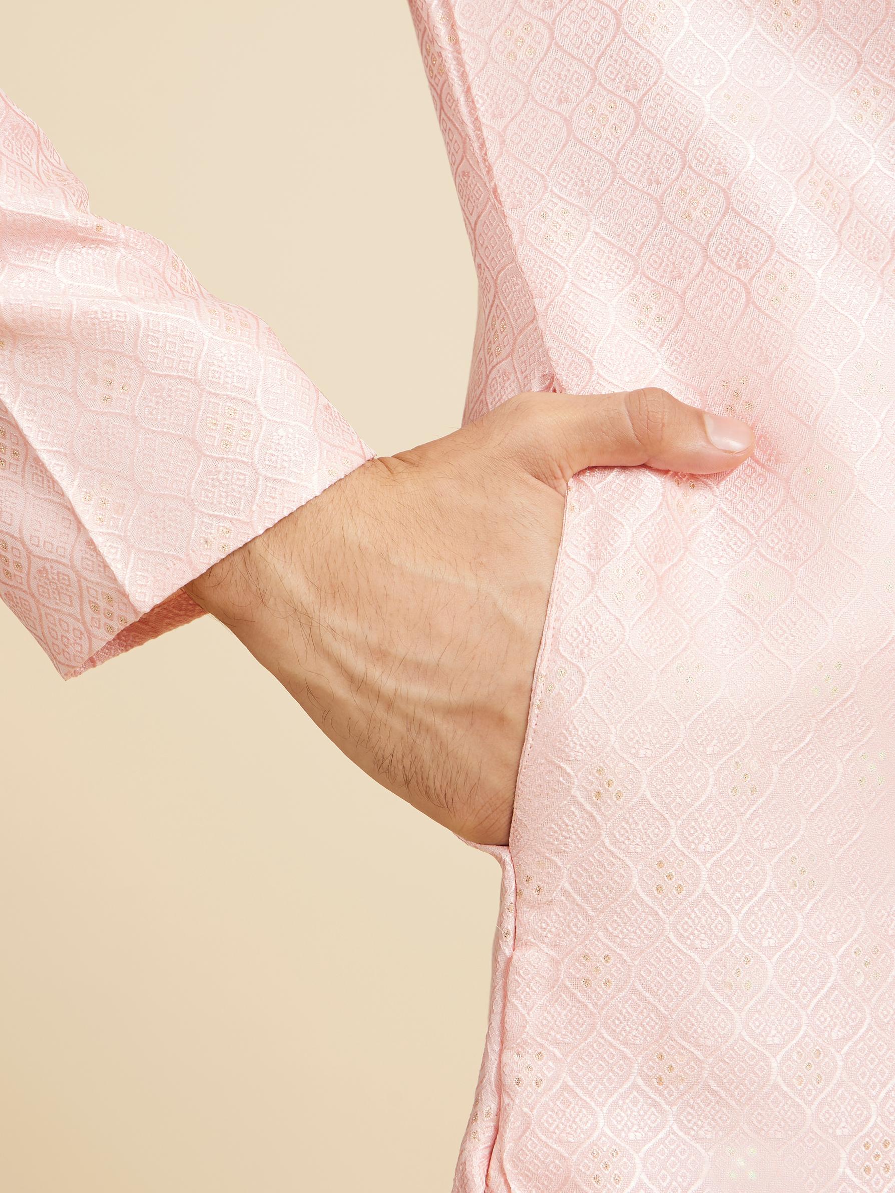 Diwas Men Rose Pink Ogee Patterned Kurta with Potli Buttons