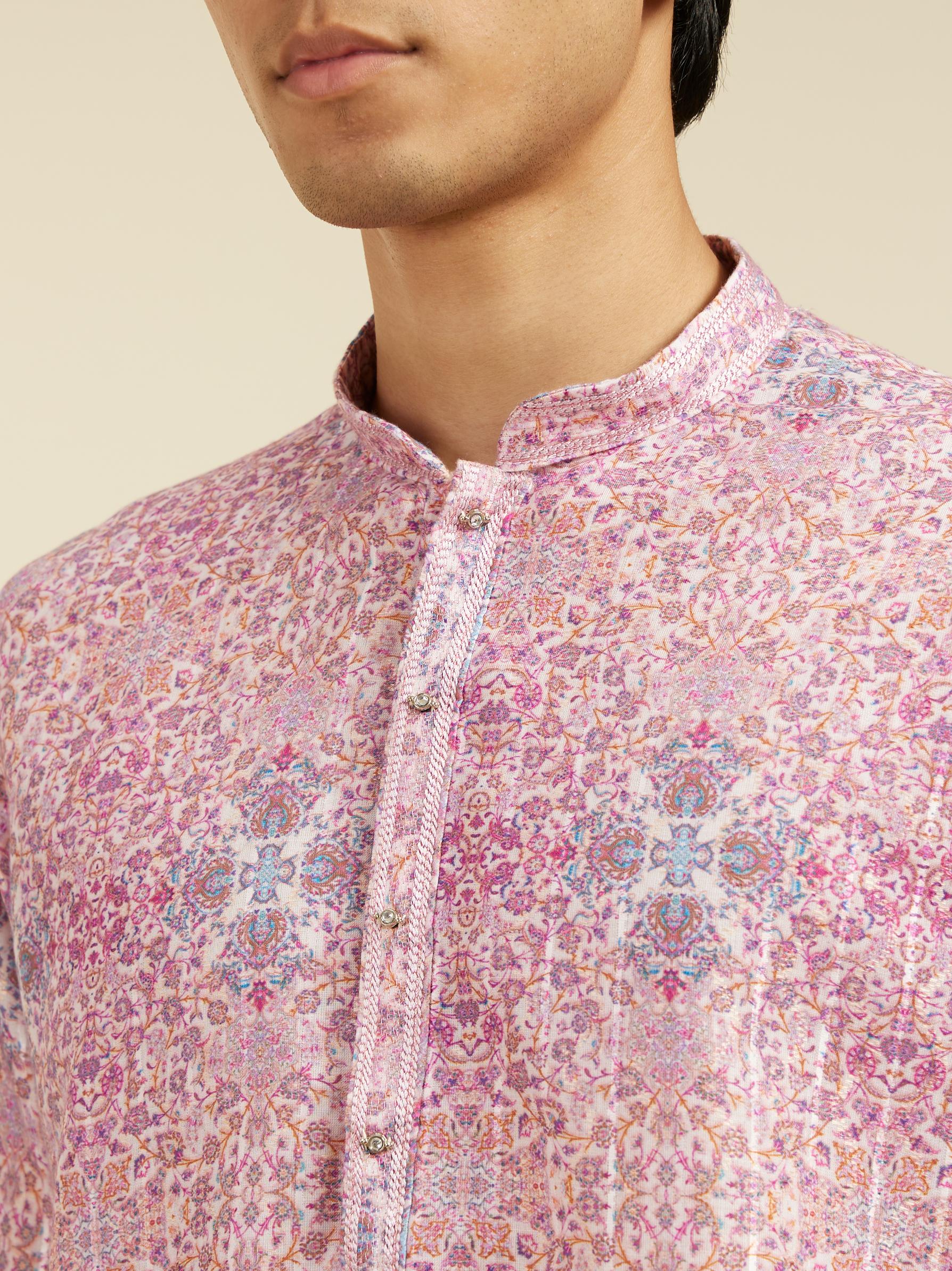 Diwas Men Candy Floss Pink Imperial Jaal Printed Kurta