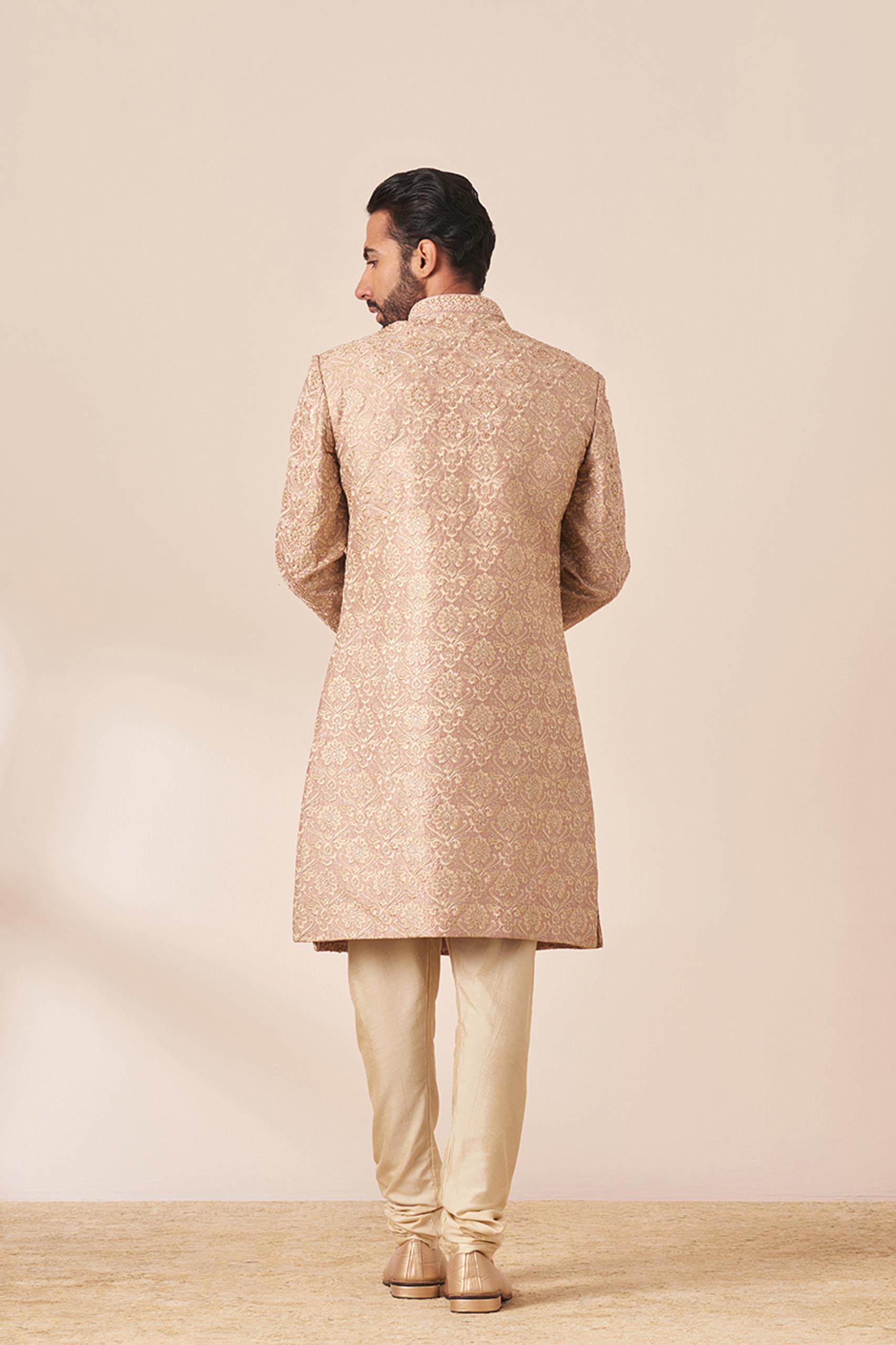 Twamev Men Lilac All Over Work Sherwani with Dupatta