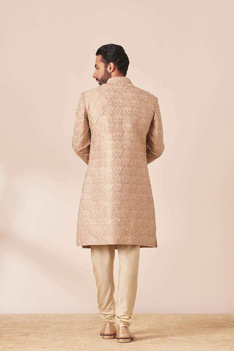 Twamev Men Lilac All Over Work Sherwani with Dupatta