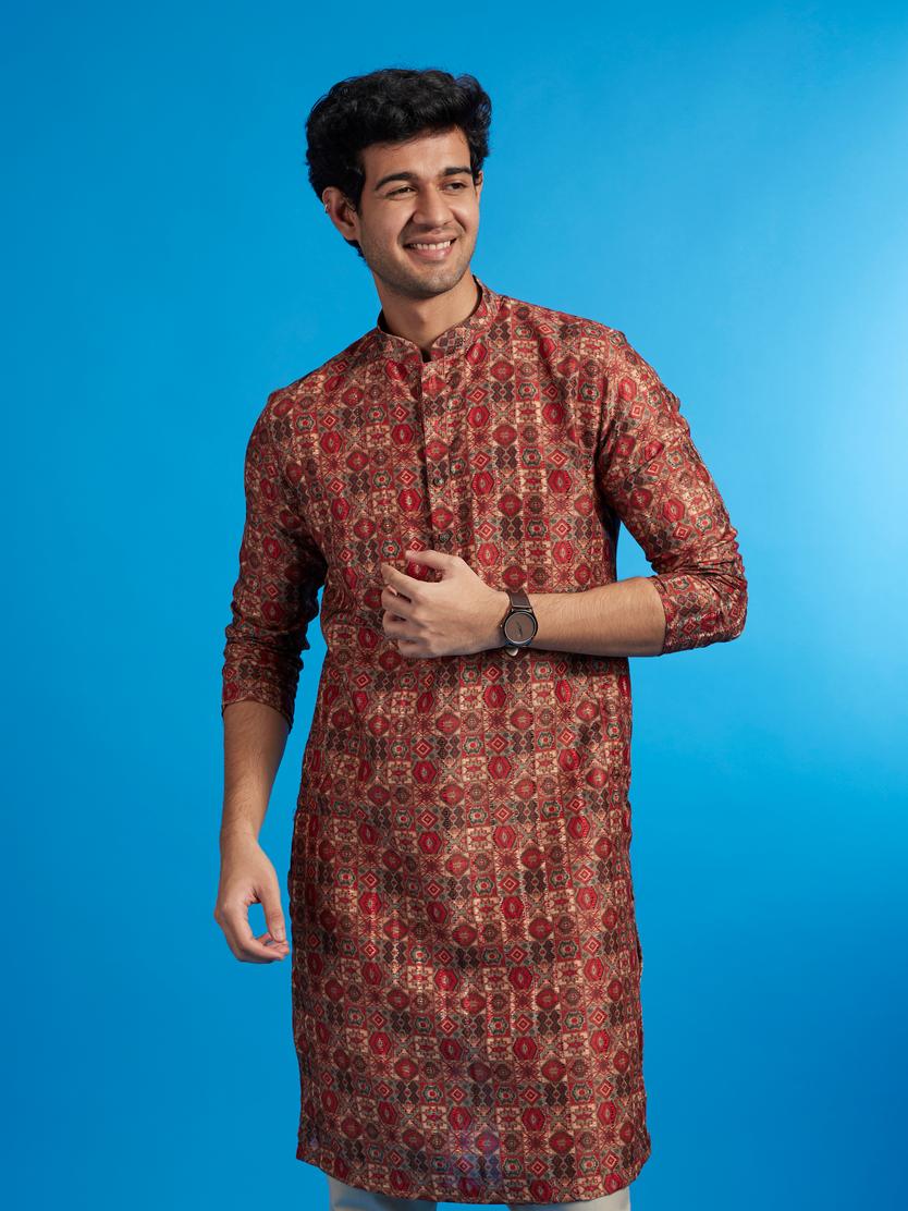 Diwas Men Rust Red Aztec Printed Kurta
