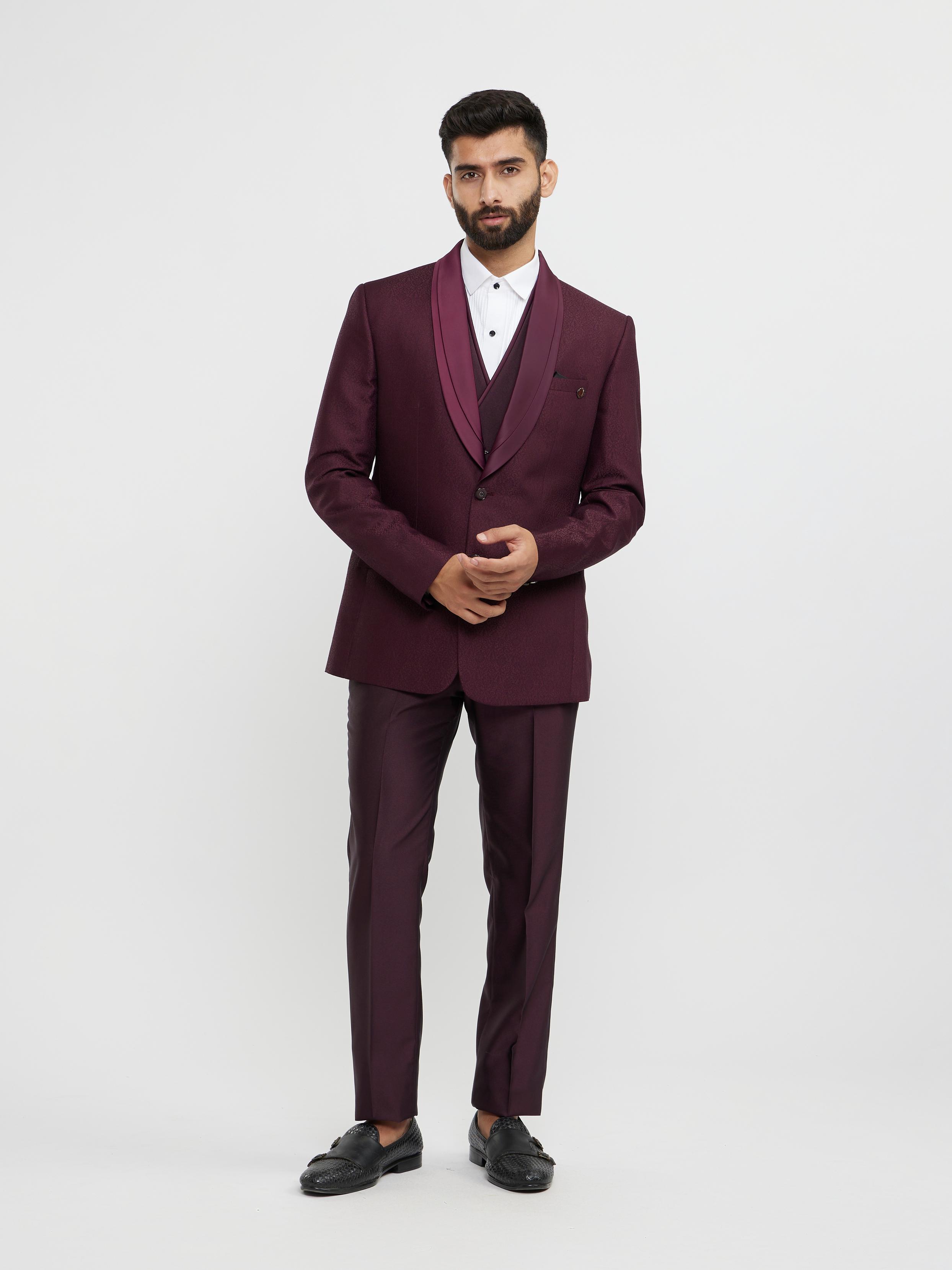 Twamev Men Regal Wine Suit Set Ensemble