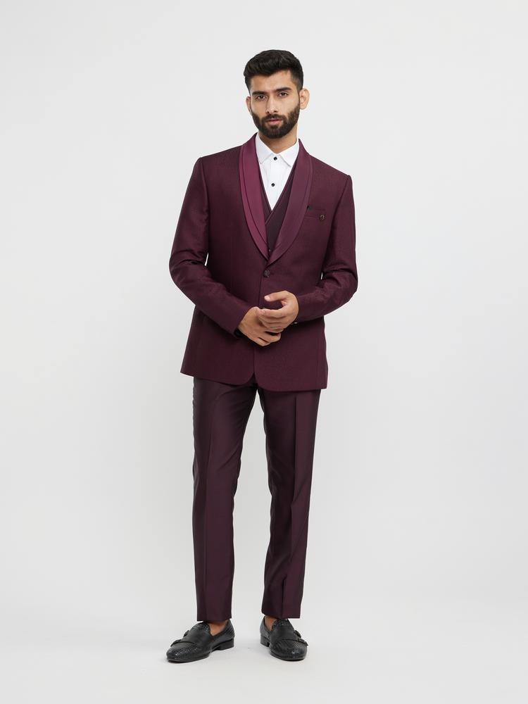 Twamev Men Regal Wine Suit Set Ensemble