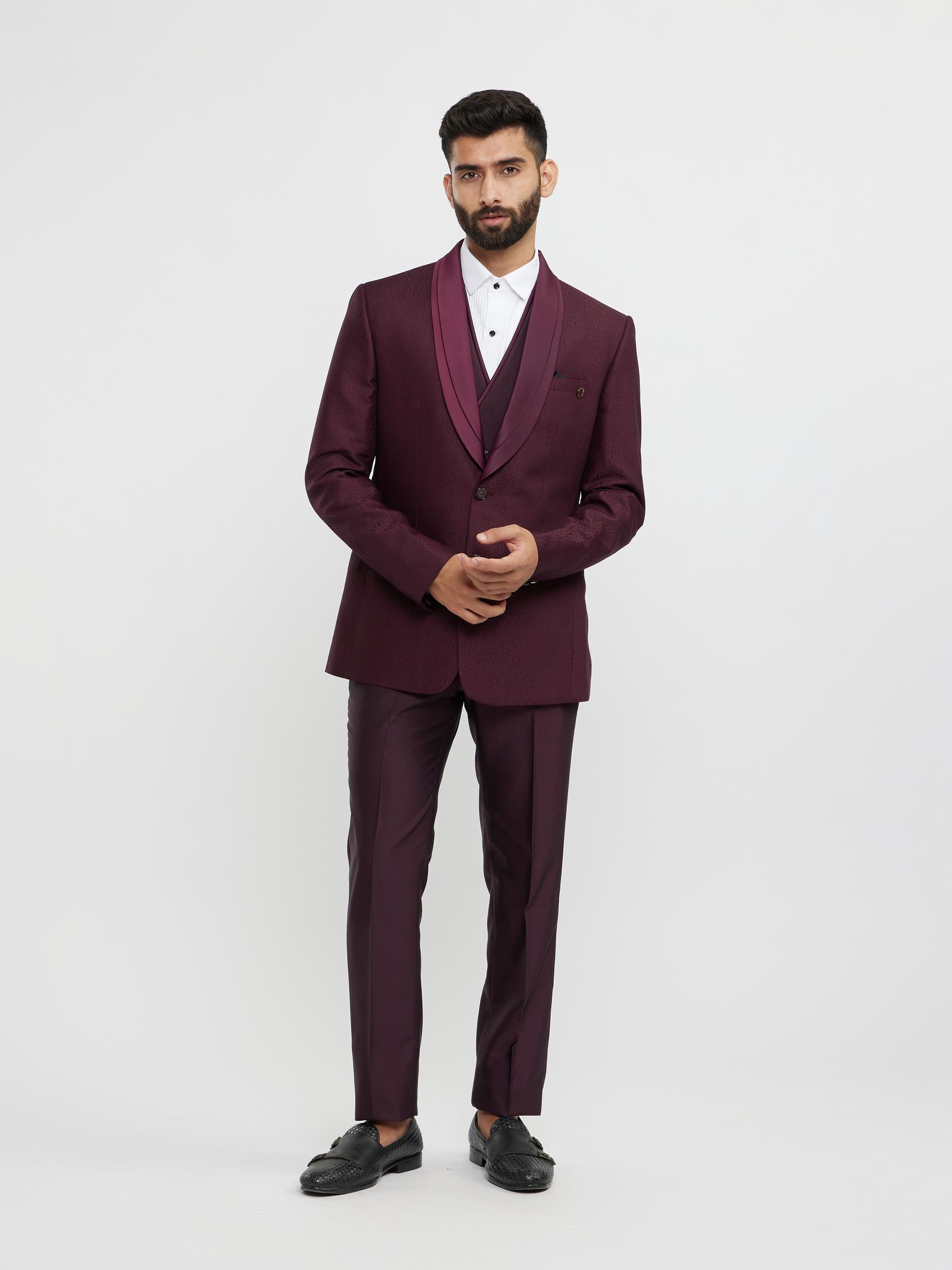 Twamev Men Regal Wine Suit Set Ensemble