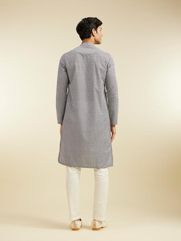 Diwas Men Battleship Grey Diamond Patterned Kurta with Rhinestones