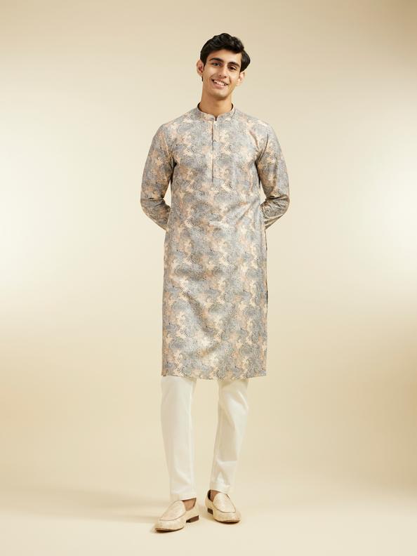 Diwas Men Smoke Grey Paisley Printed Kurta
