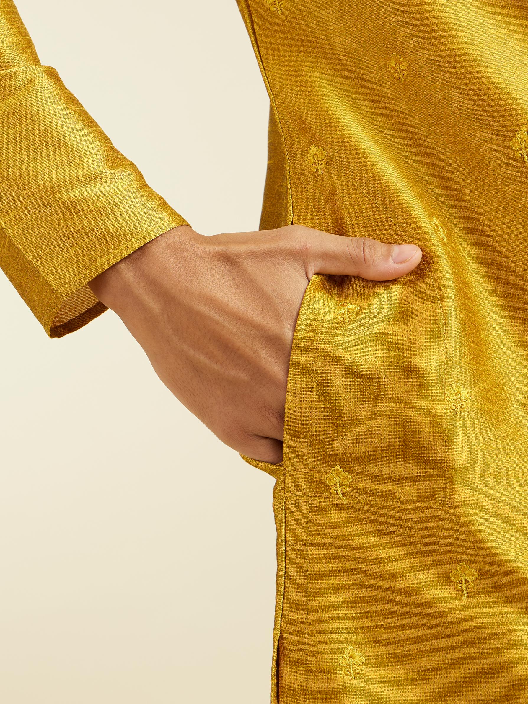 Diwas Men Mustard Yellow Buta Embroidered Kurta with Mirror Work