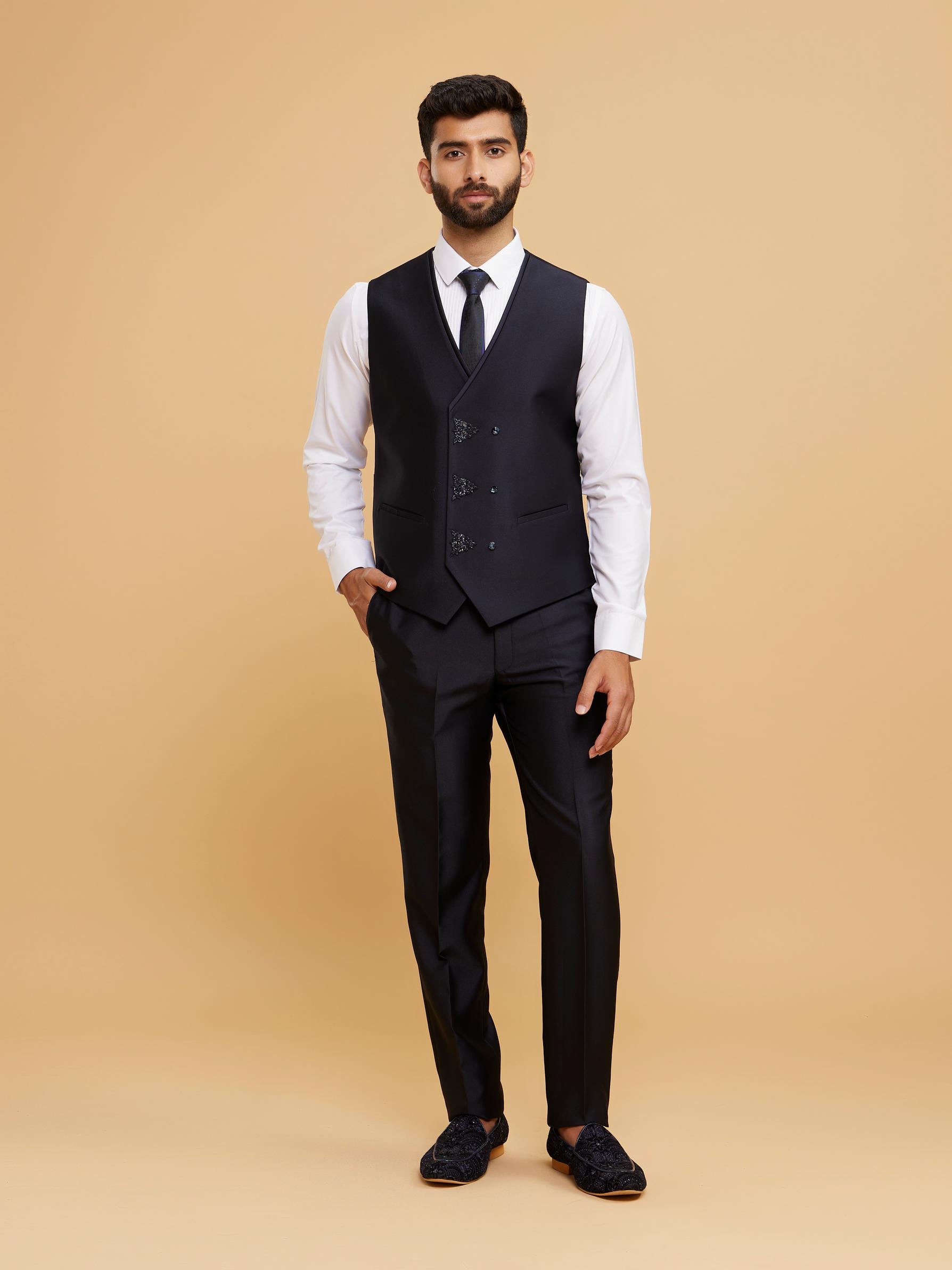 Twamev Men Dark Blue Suit Set