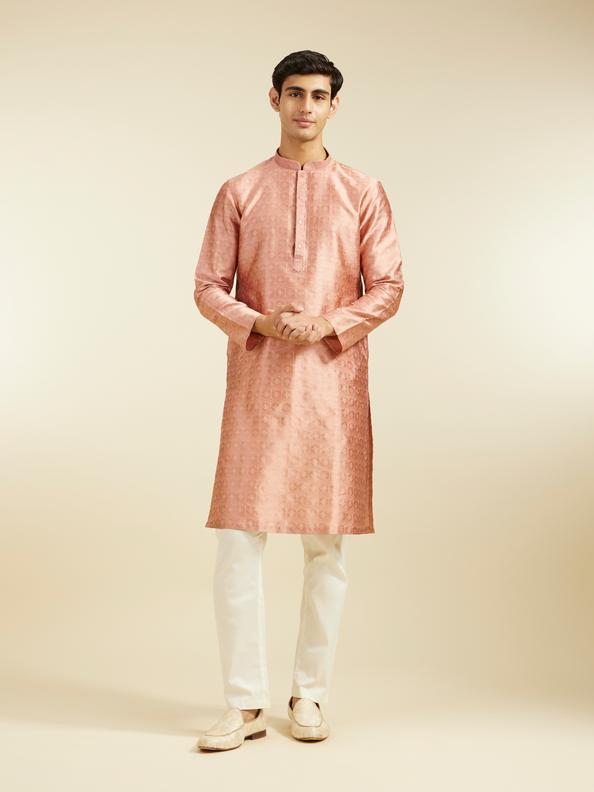 Diwas Men Peach Amber Star Self Patterned Kurta