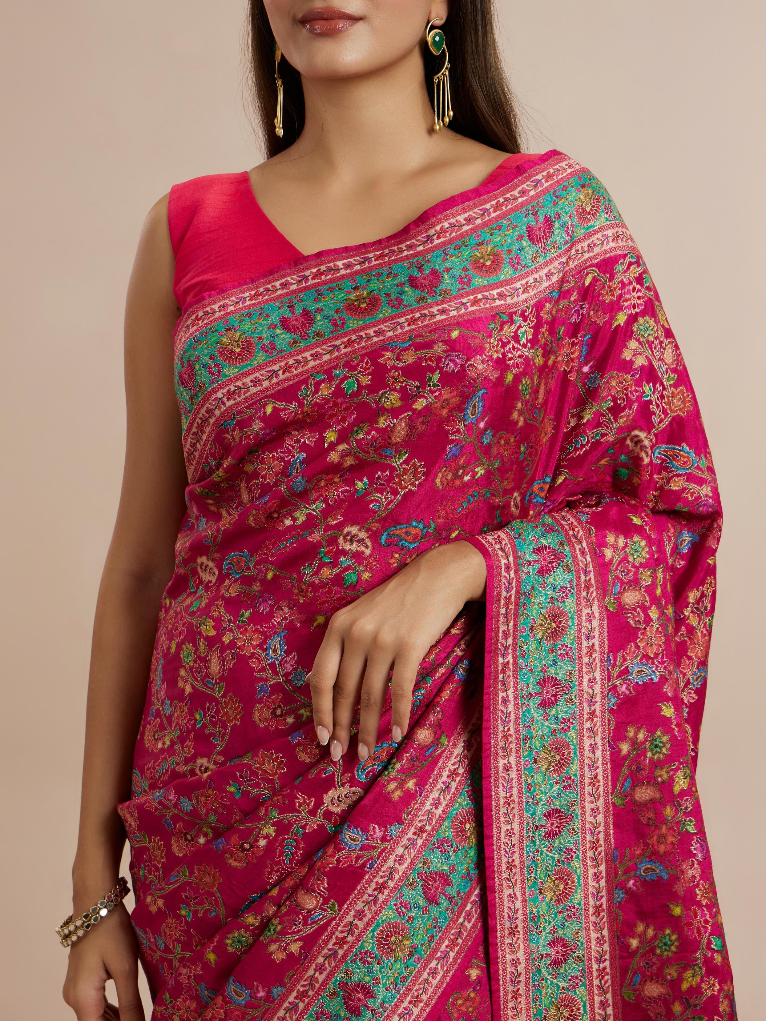 Twamev Women Radiant Pink Silk Elegance Saree