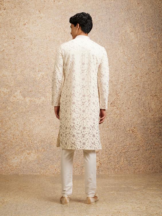 Twamev Men Purple Cream Rhapsody Kurta Pajama