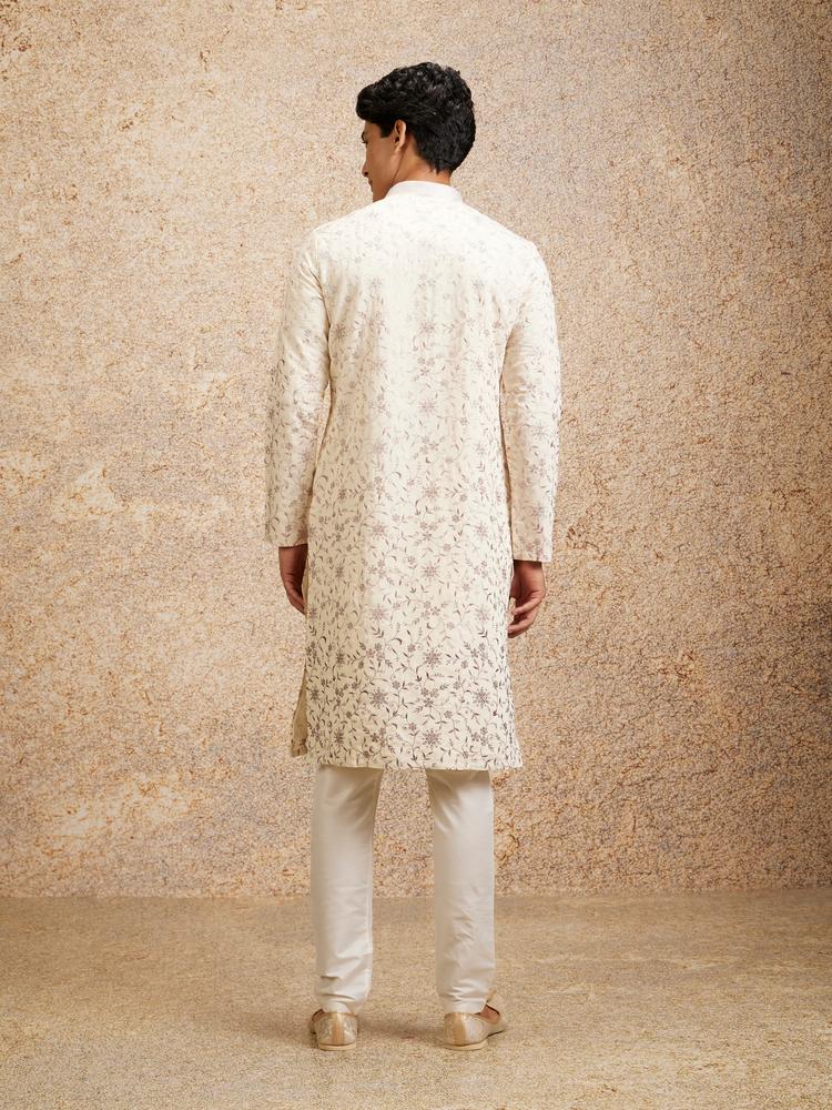 Twamev Men Purple Cream Rhapsody Kurta Pajama