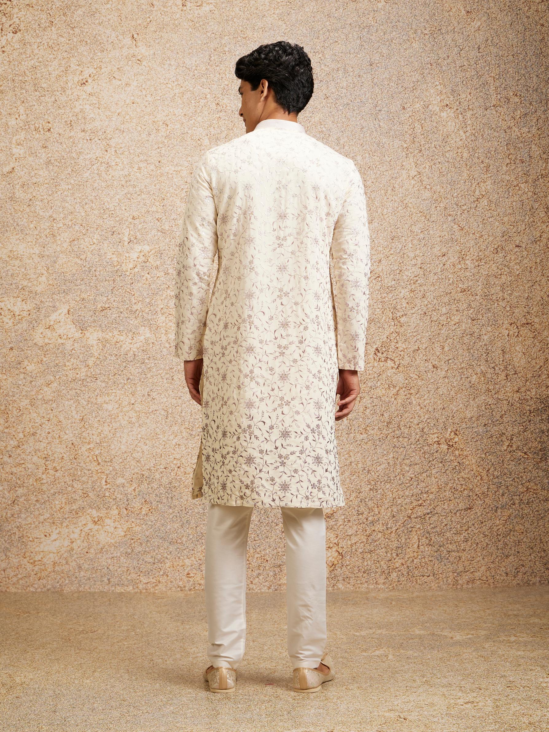 Twamev Men Purple Cream Rhapsody Kurta Pajama