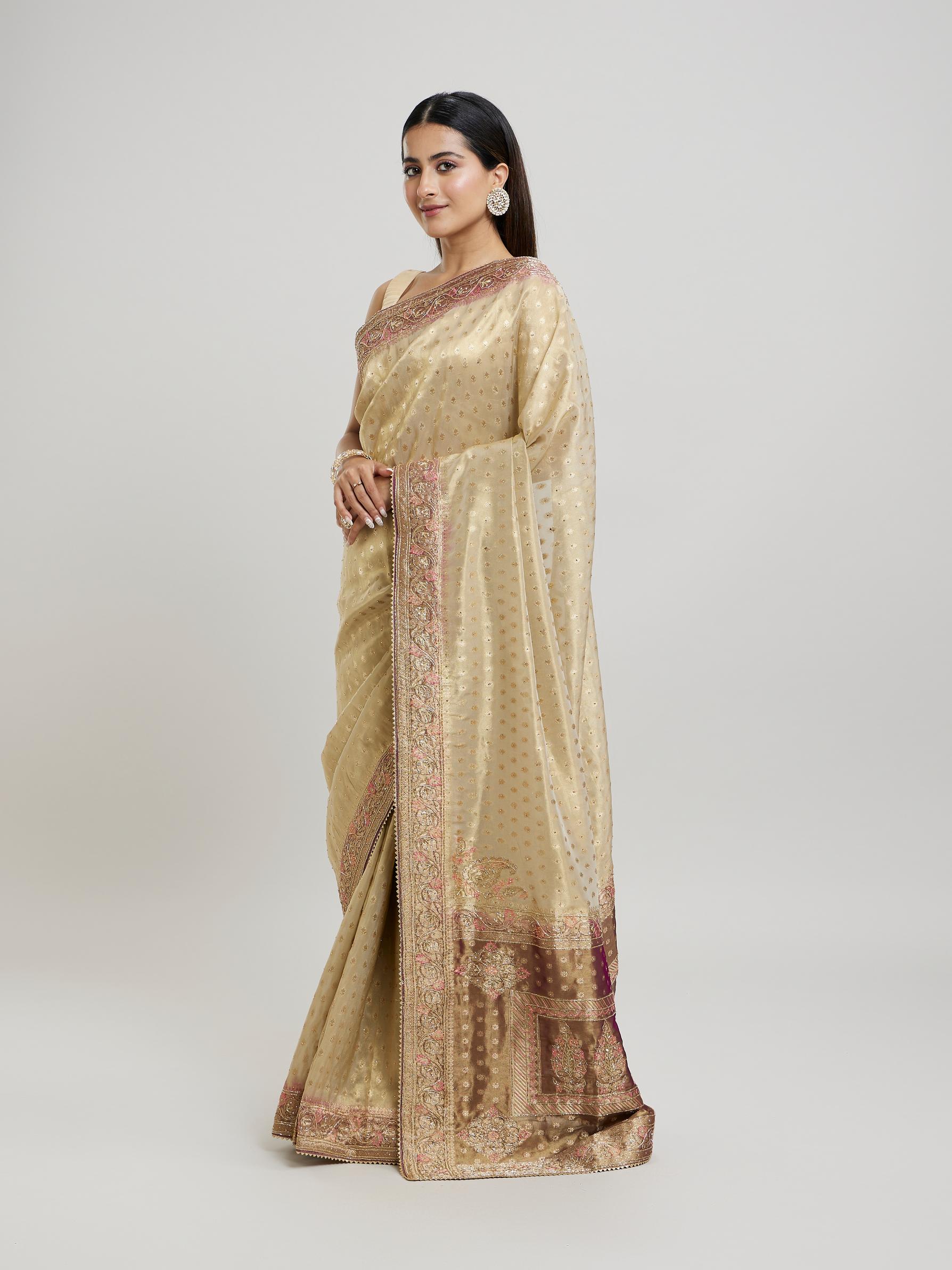 Twamev Women Purple Magic Tissue Saree