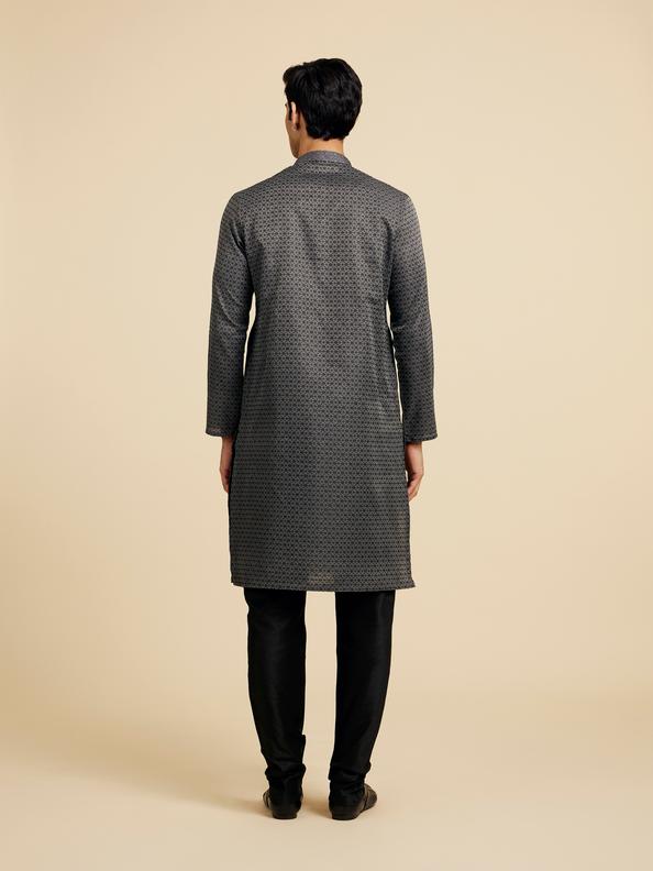 Diwas Men Battleship Grey Kurta with Circular Buta Motifs
