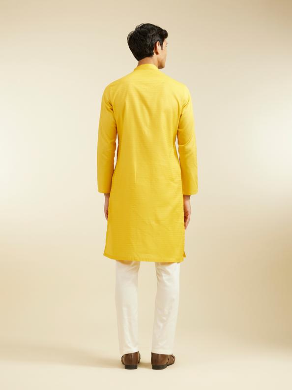 Diwas Men Mustard Yellow Honeycomb Patterned Kurta