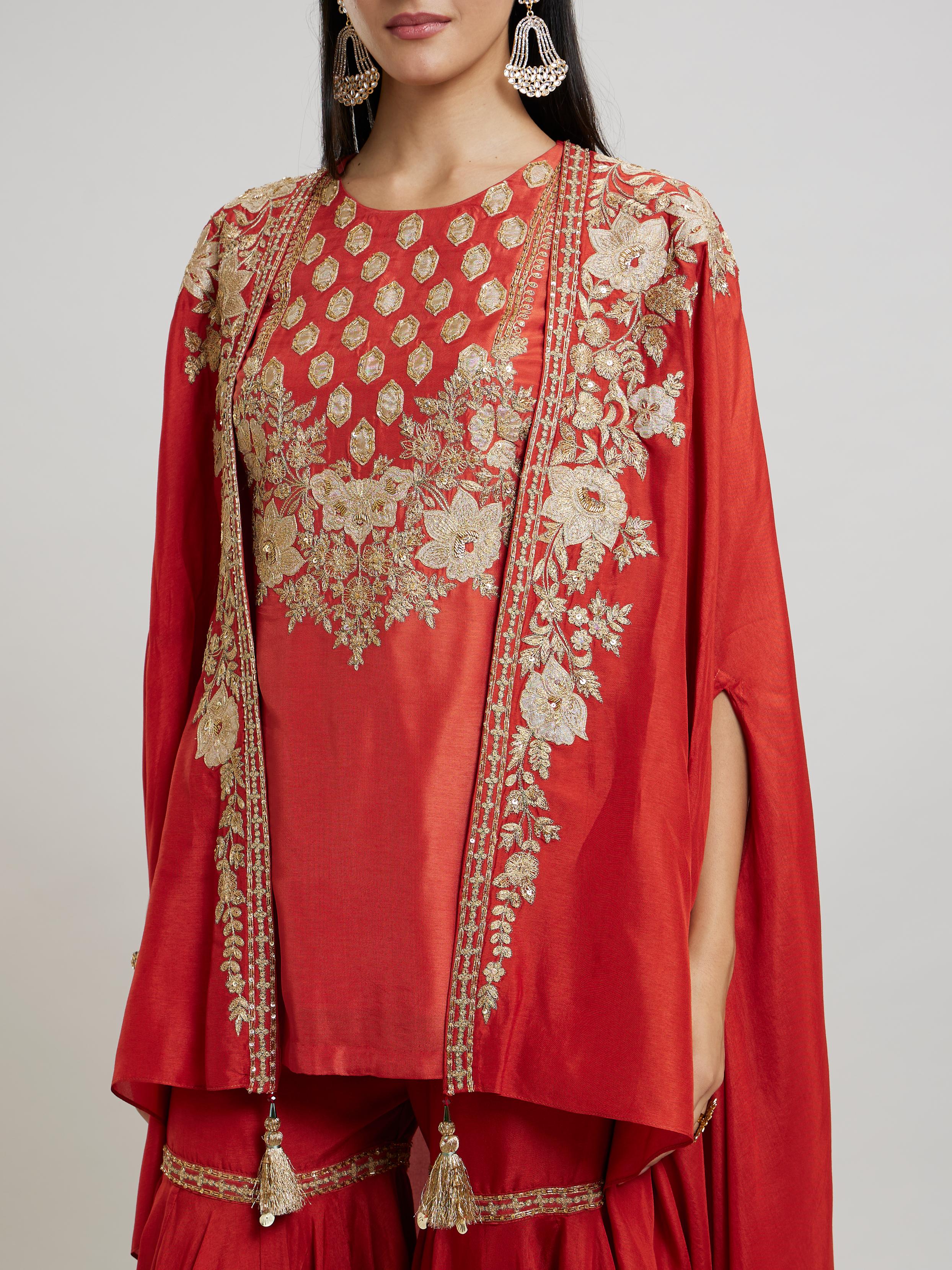 Twamev Women Sassy Orange Silk Indo Western