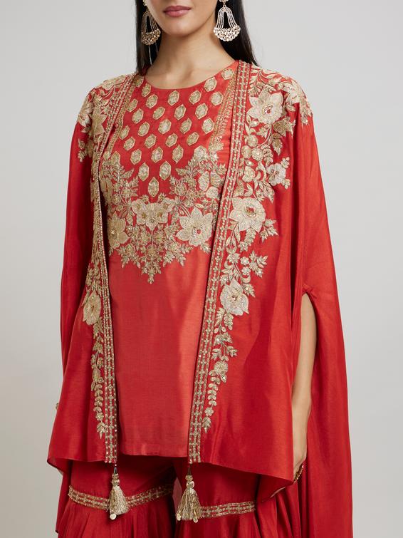 Twamev Women Sassy Orange Silk Indo Western