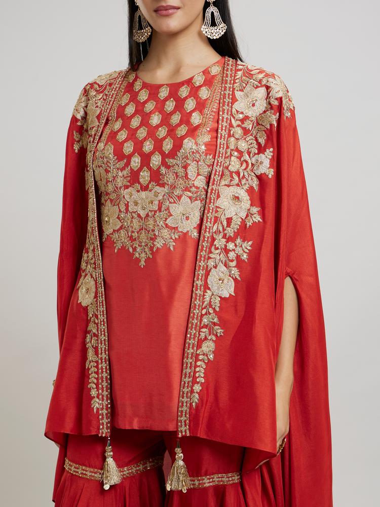 Twamev Women Sassy Orange Silk Indo Western