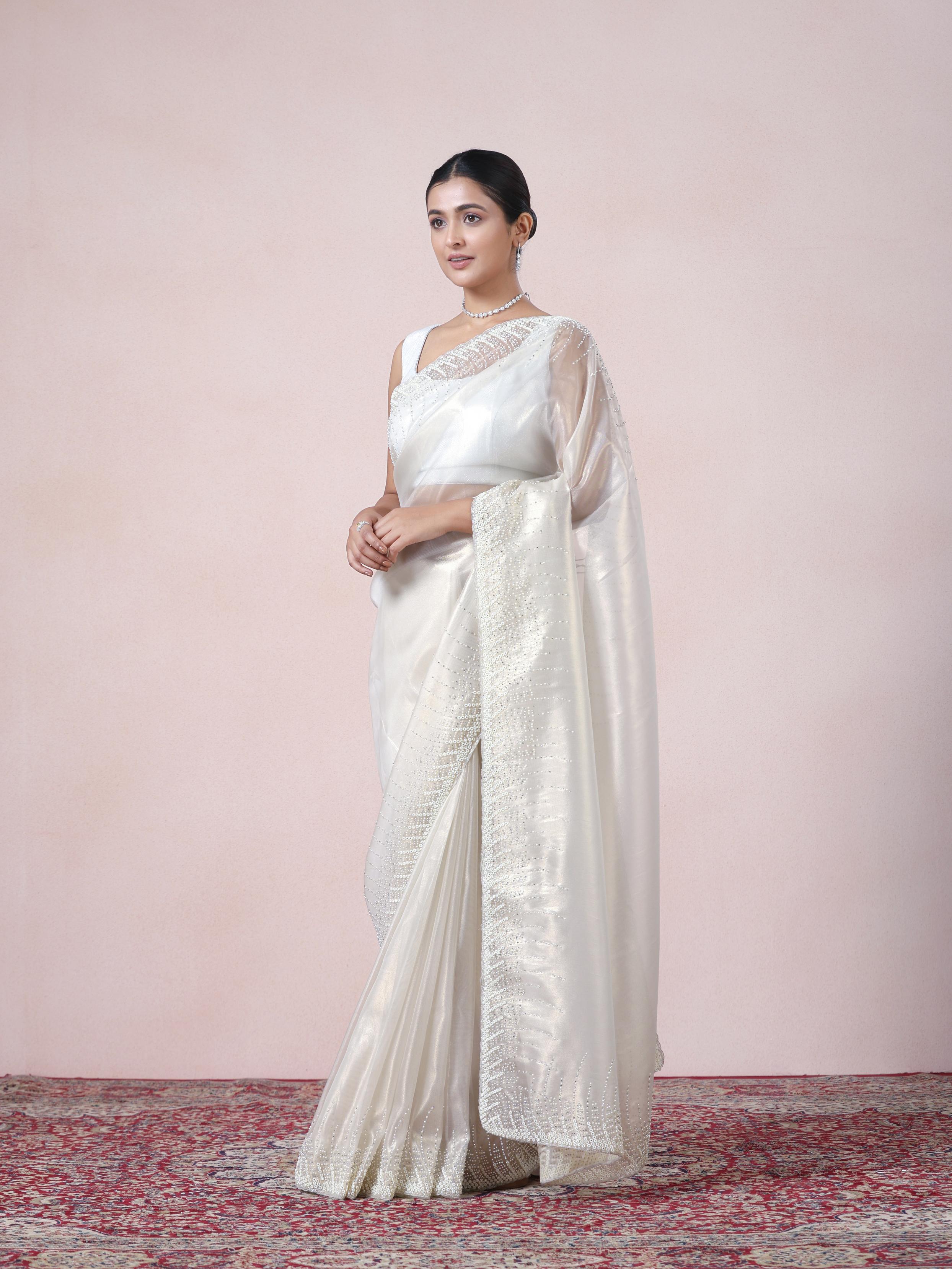 Twamev Women Creamy Sheen Organza Saree