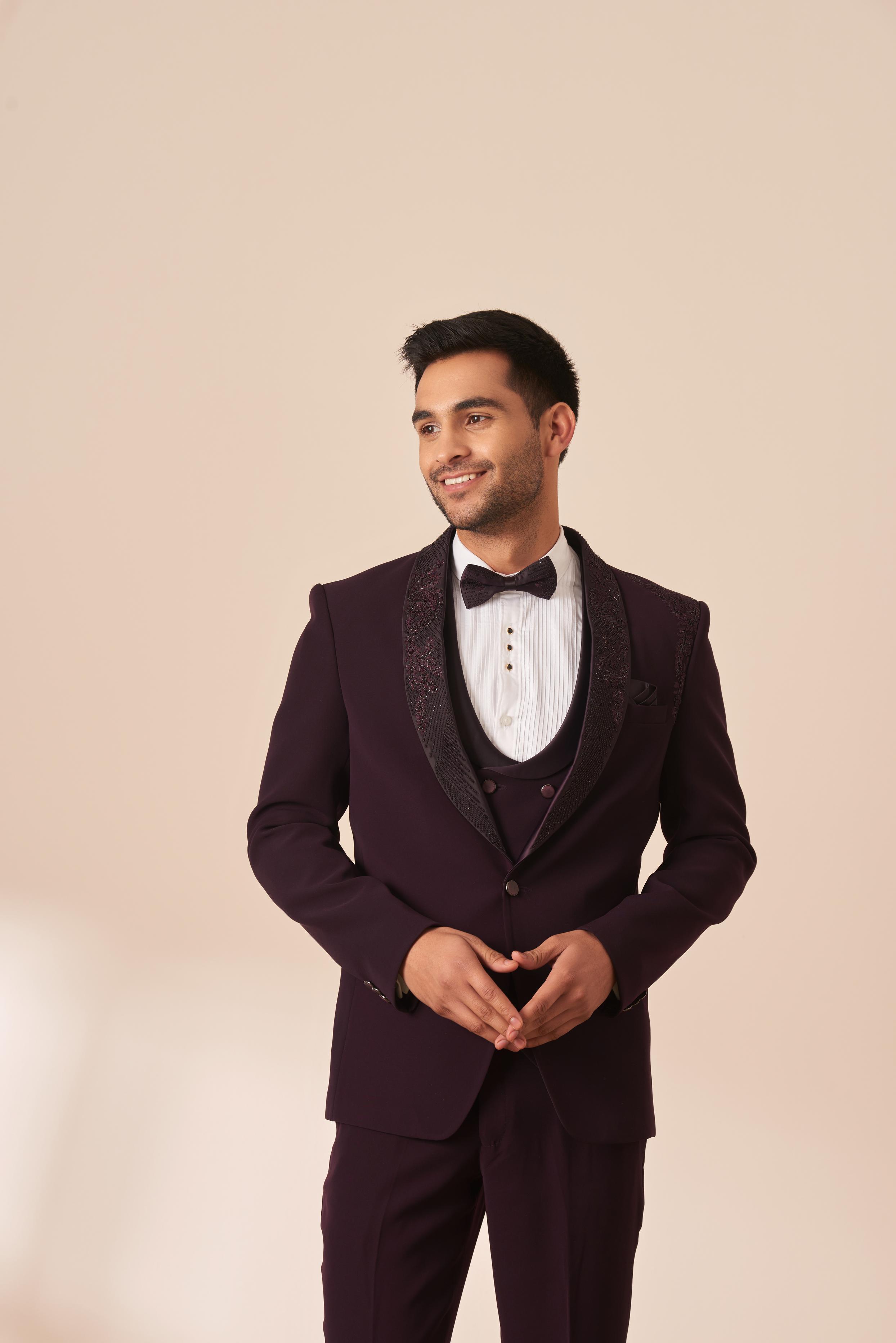 Twamev Men Wine Enchantment Suit Set