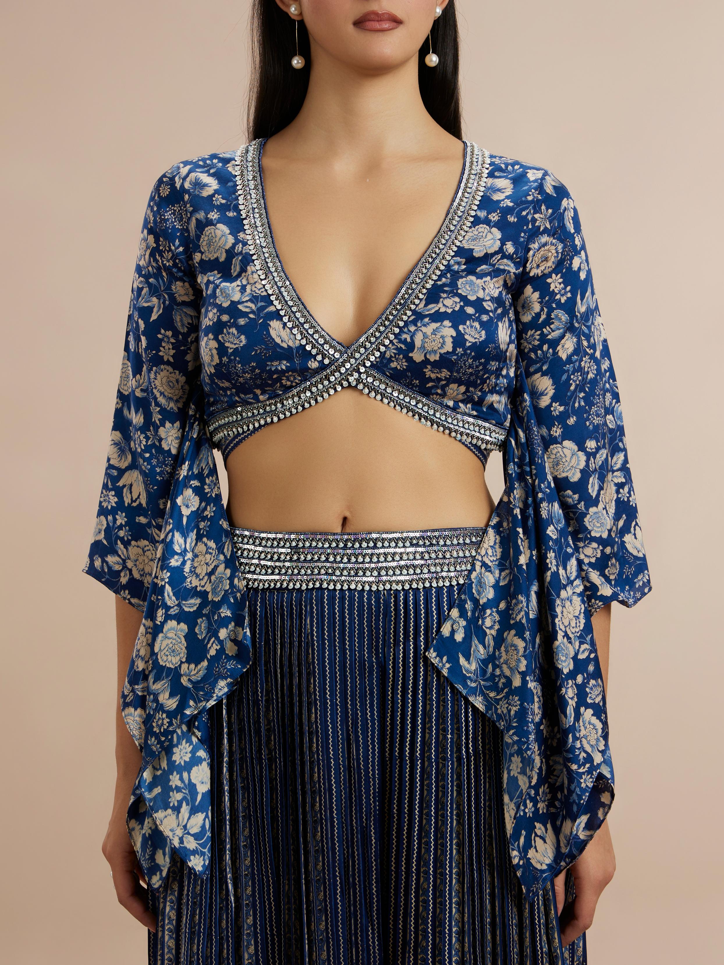 Twamev Women Opulent Indigo Satin Indo Western