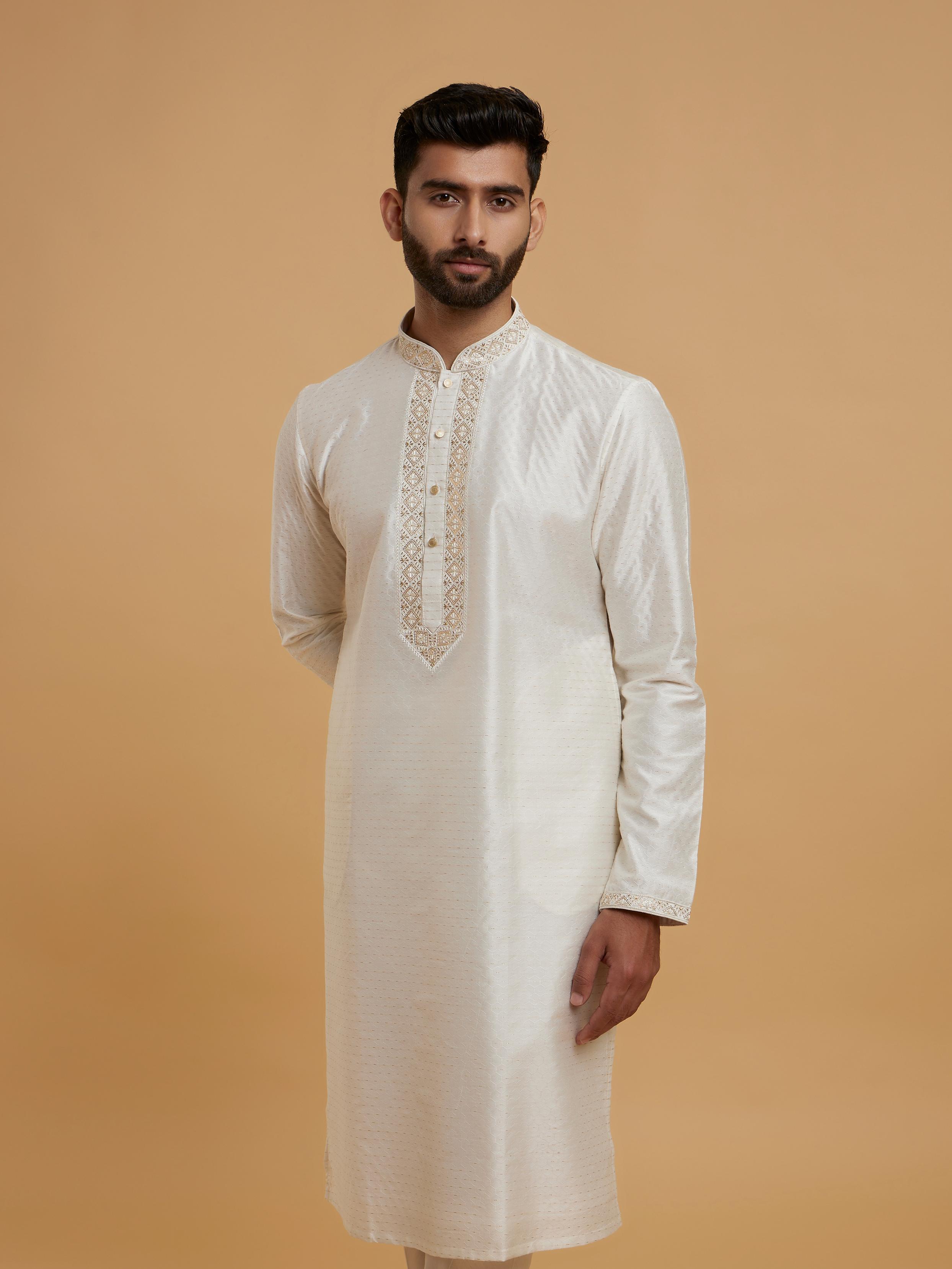 Twamev Men Twirling Cream Delight Kurta Pajama