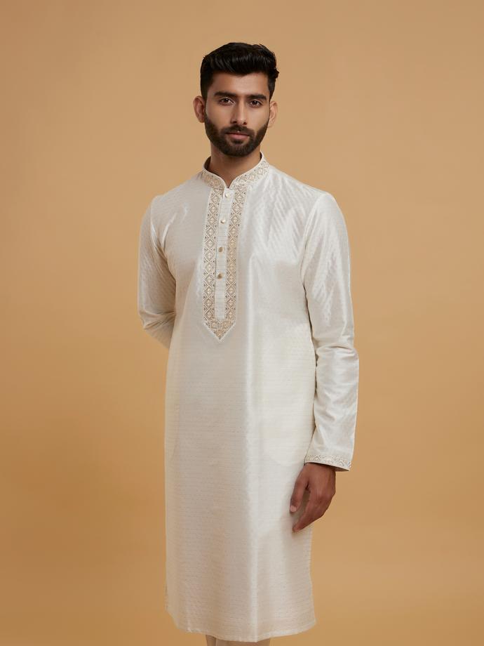 Twamev Men Twirling Cream Delight Kurta Pajama