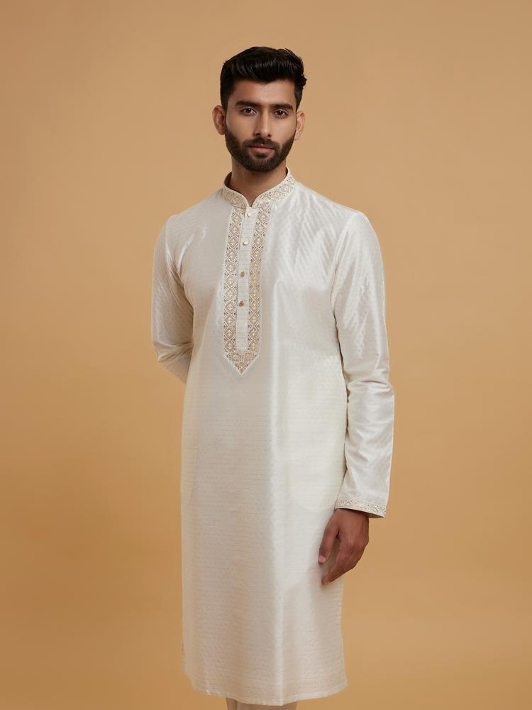 Twamev Men Twirling Cream Delight Kurta Pajama
