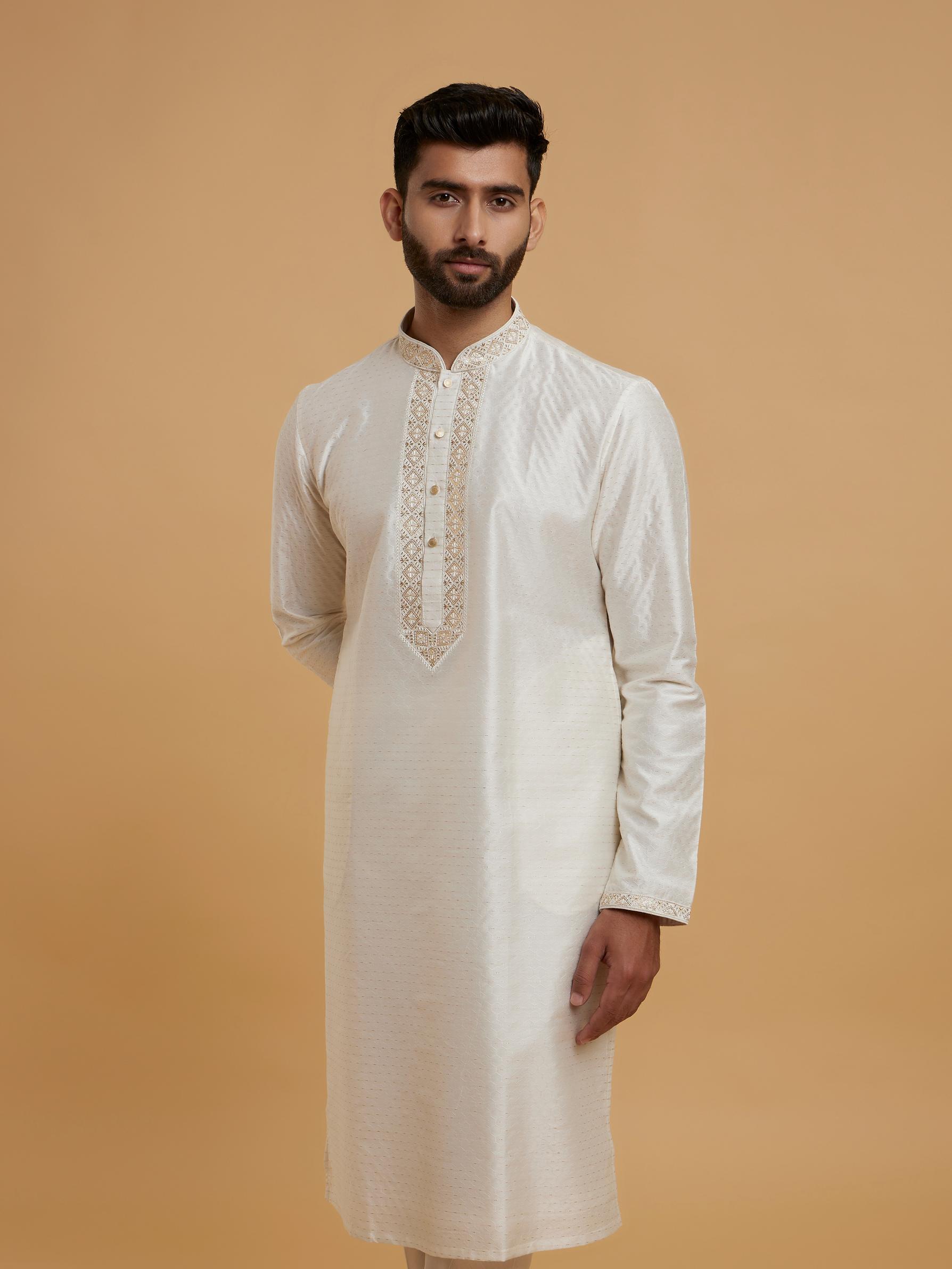 Twamev Men Twirling Cream Delight Kurta Pajama