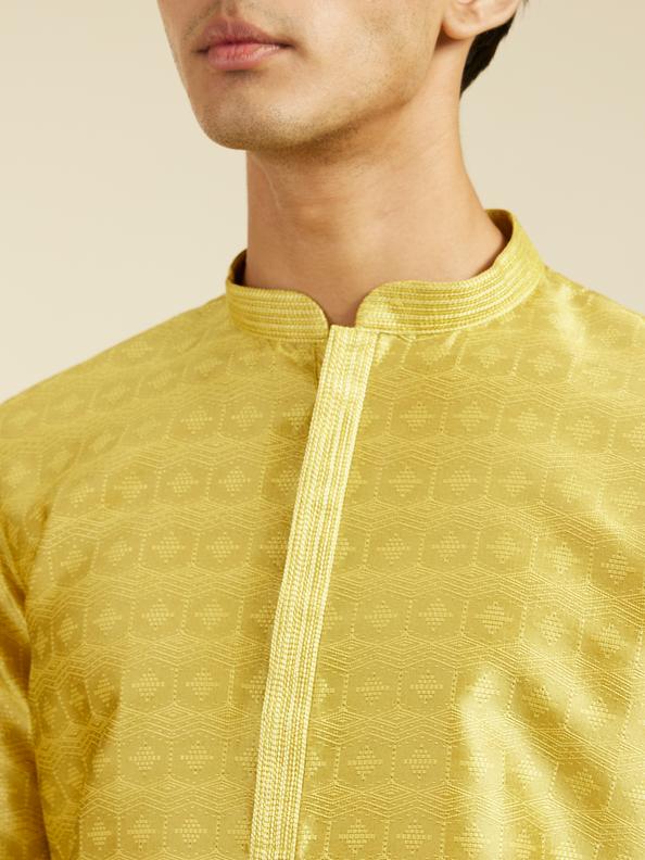Diwas Men Mehndi Green Star Self Patterned Kurta