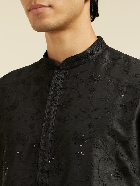 Diwas Men Midnight Black Bel Embroidered Kurta with Sequin Work
