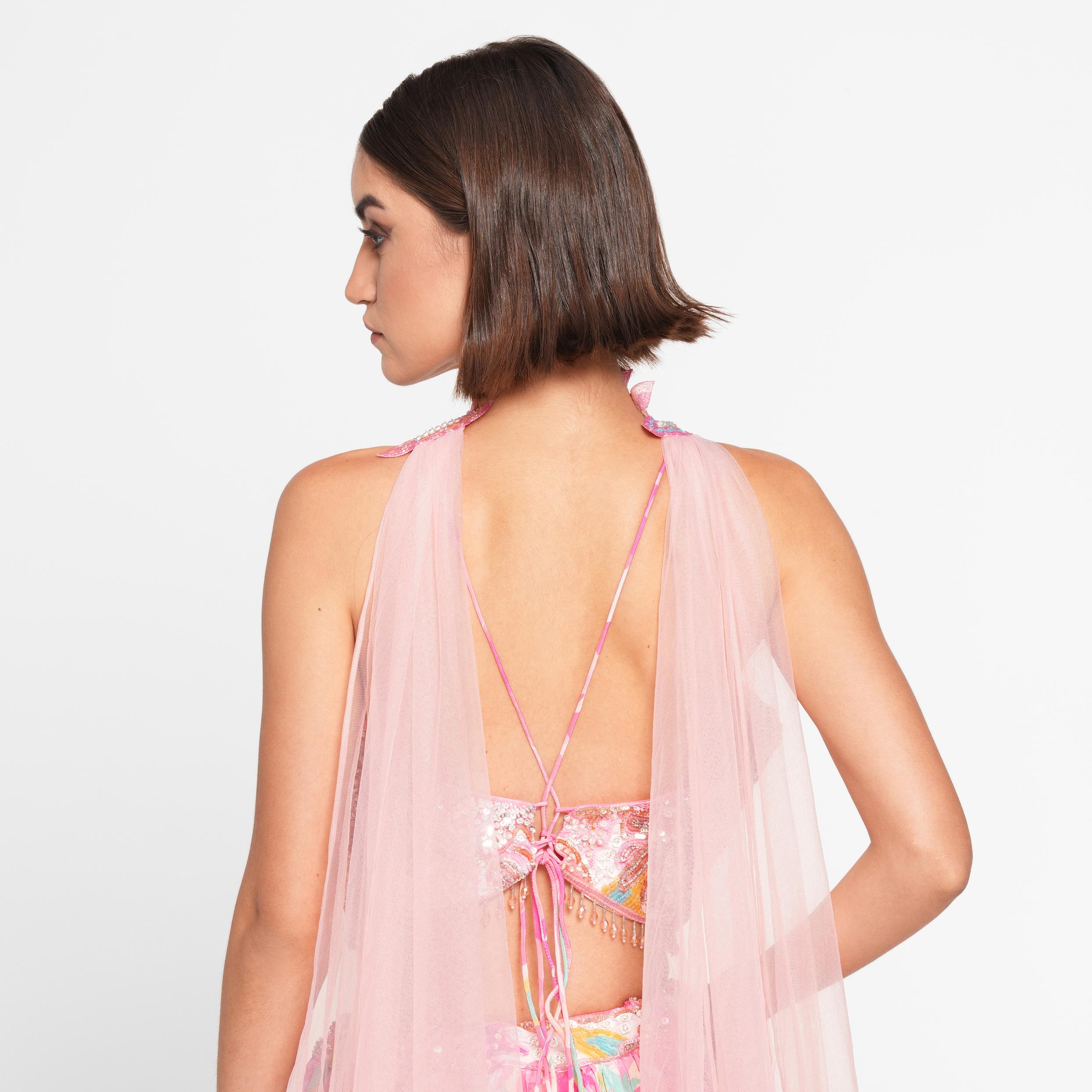 Twamev Women Ethereal Pink Chinon Skirt Top Ensemble