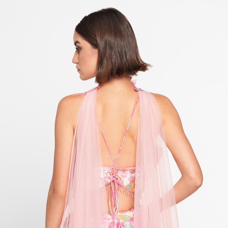 Twamev Women Ethereal Pink Chinon Skirt Top Ensemble