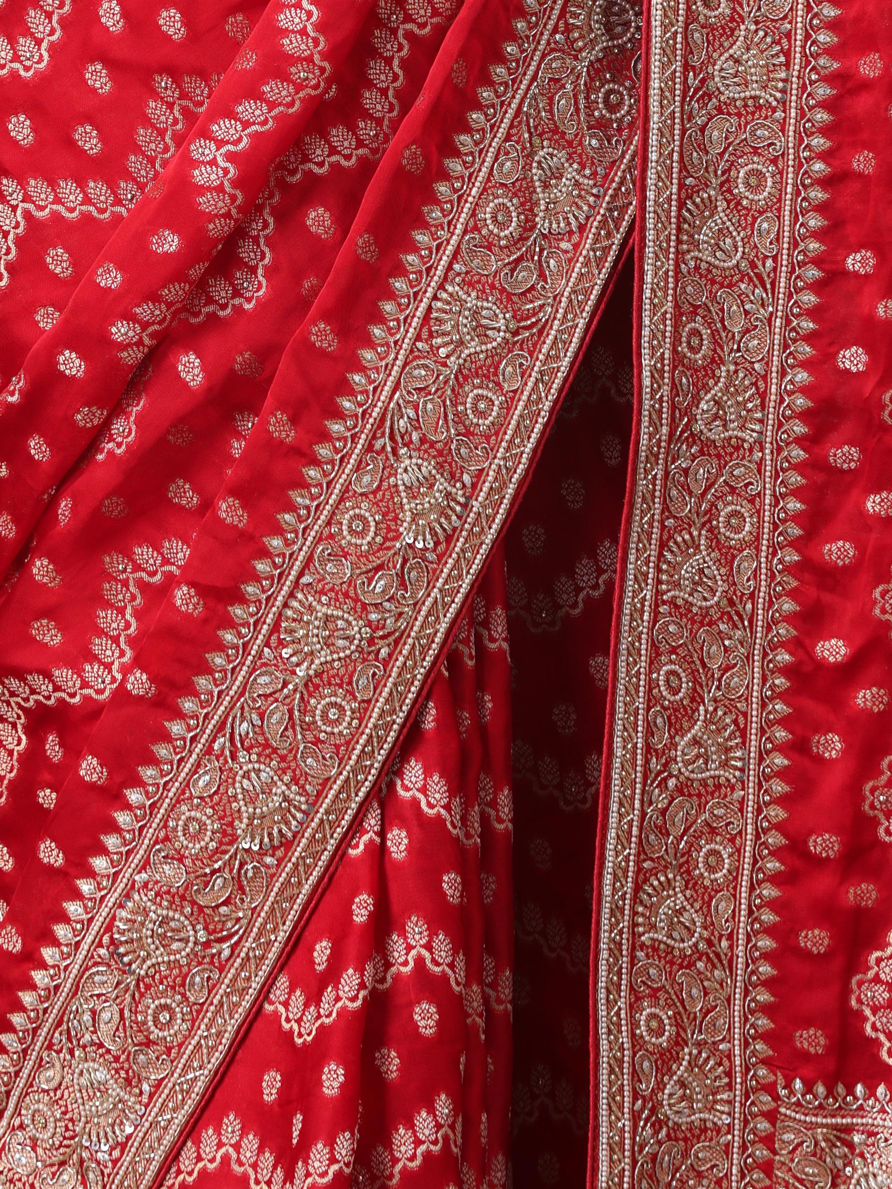 Twamev Women Regal Red Satin Saree