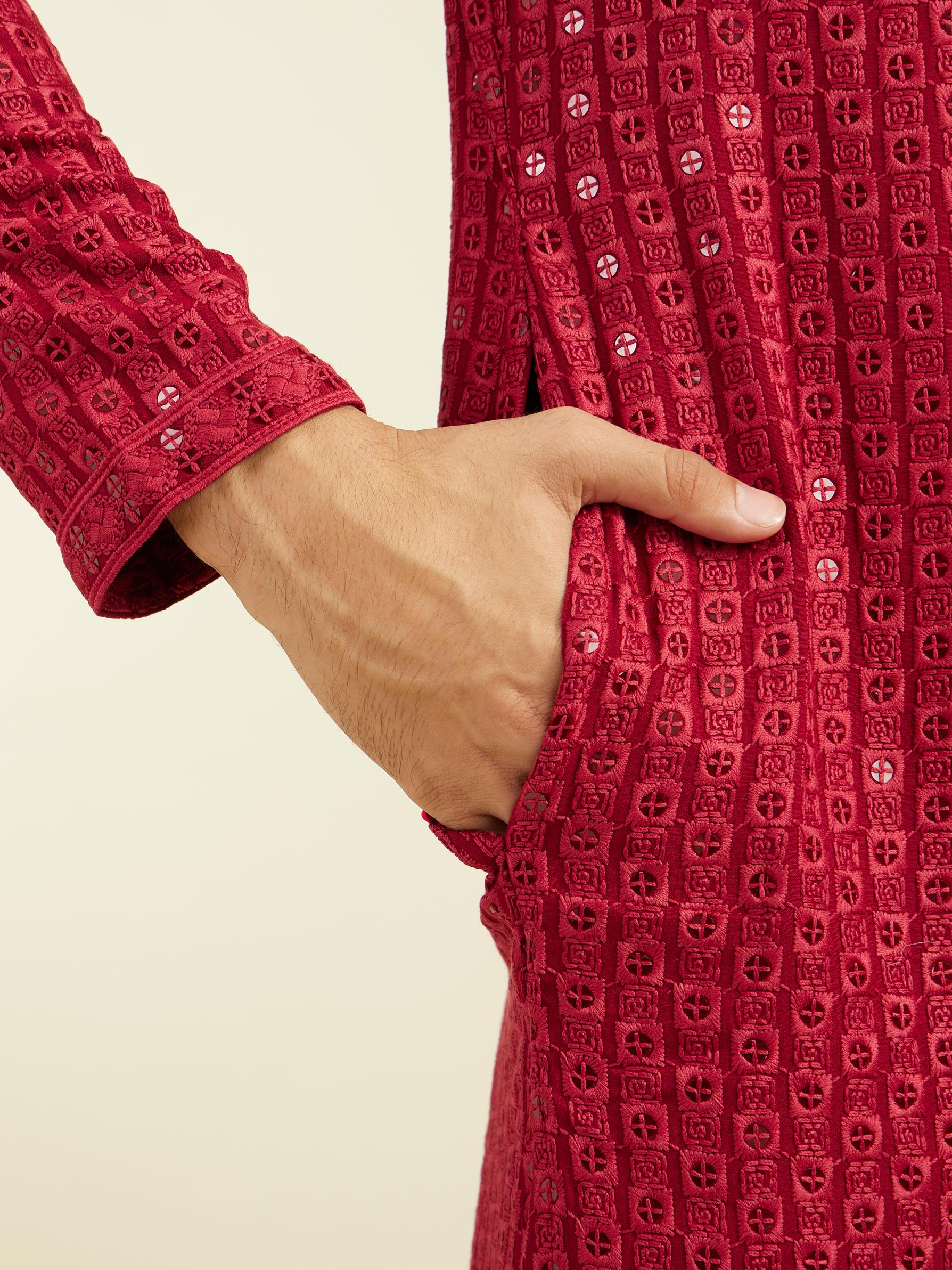 Diwas Men Maroon Red Chikankari Sequinned Kurta