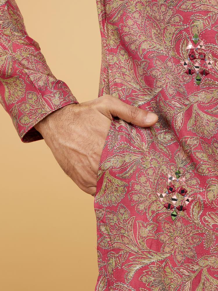 Twamev Men Magnificent Red Kurta Pajama