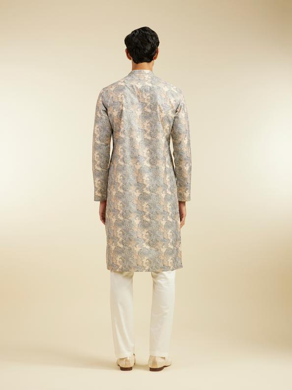 Diwas Men Smoke Grey Paisley Printed Kurta