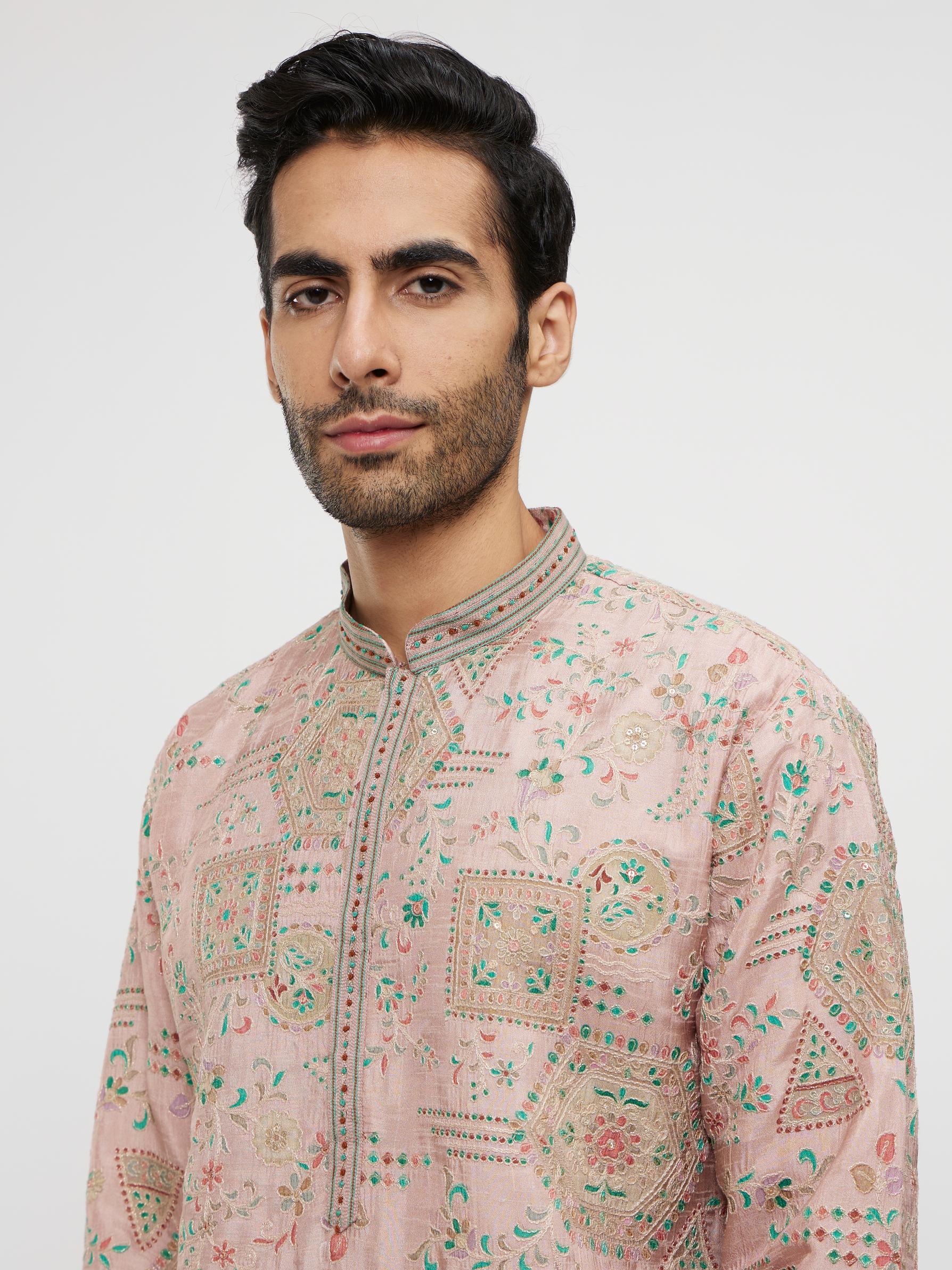 Twamev Men Dusty Pink Graceful Kurta Pajama