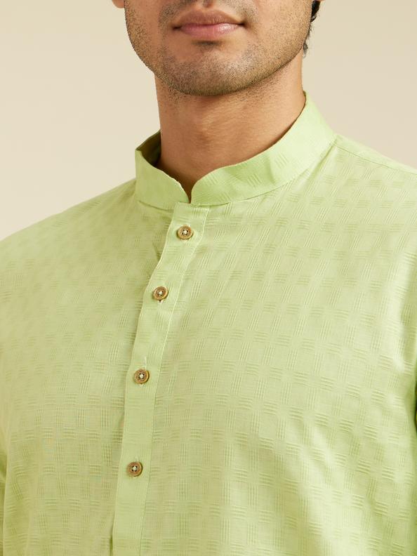 Diwas Men Soft Green Self Textured Kurta