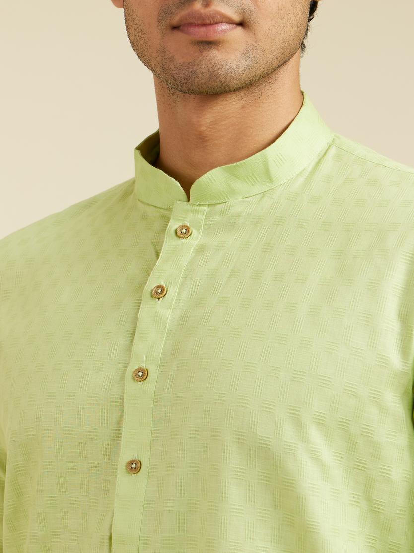 Diwas Men Soft Green Self Textured Kurta
