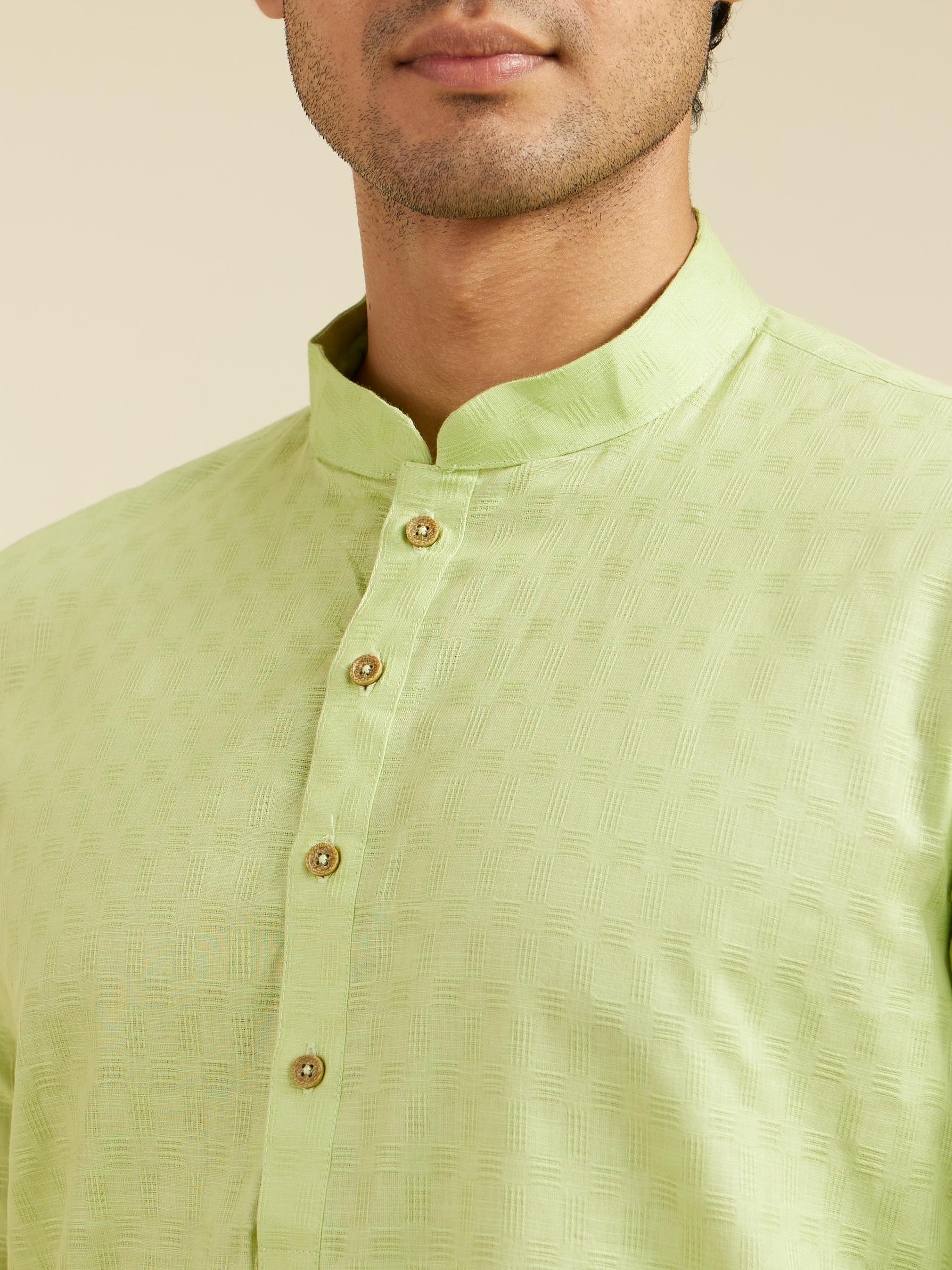 Diwas Men Soft Green Self Textured Kurta