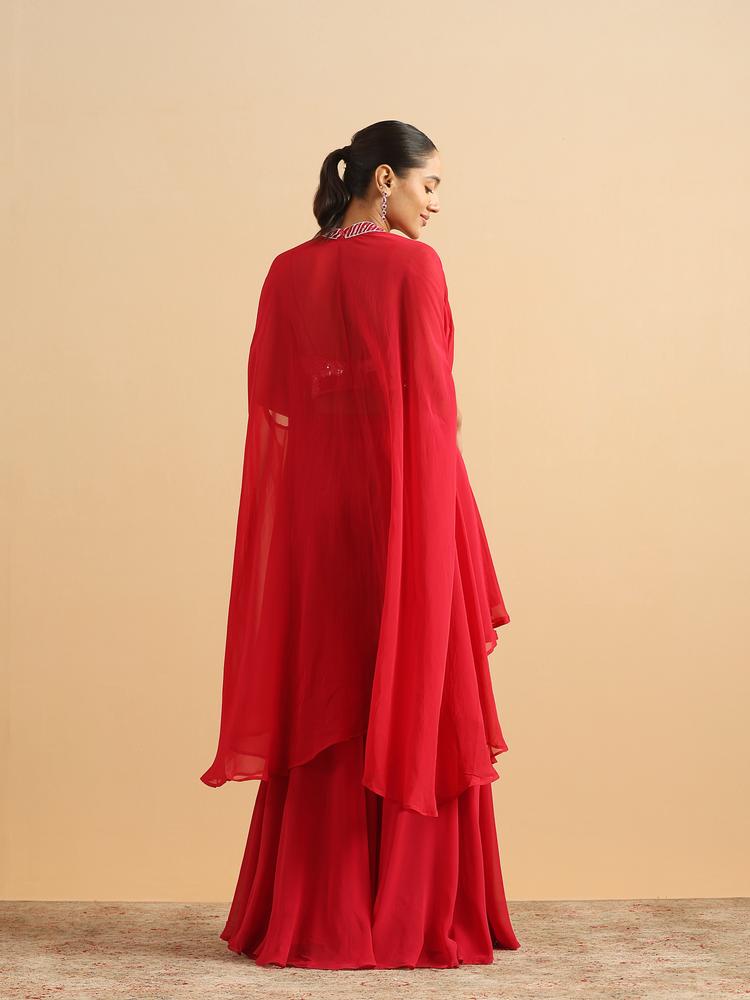 Twamev Women Glamorous Red Partywear Suit