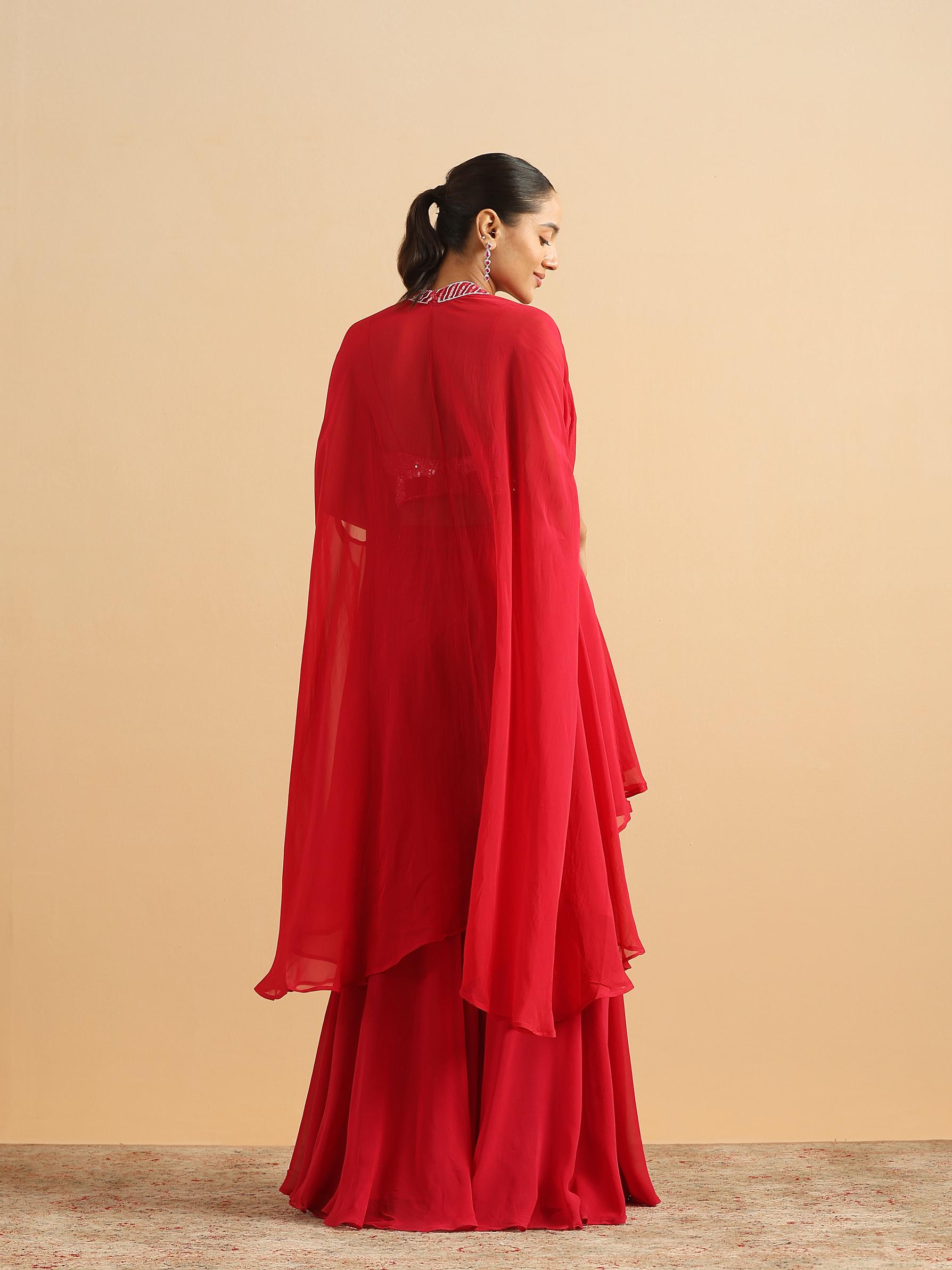 Twamev Women Glamorous Red Partywear Suit