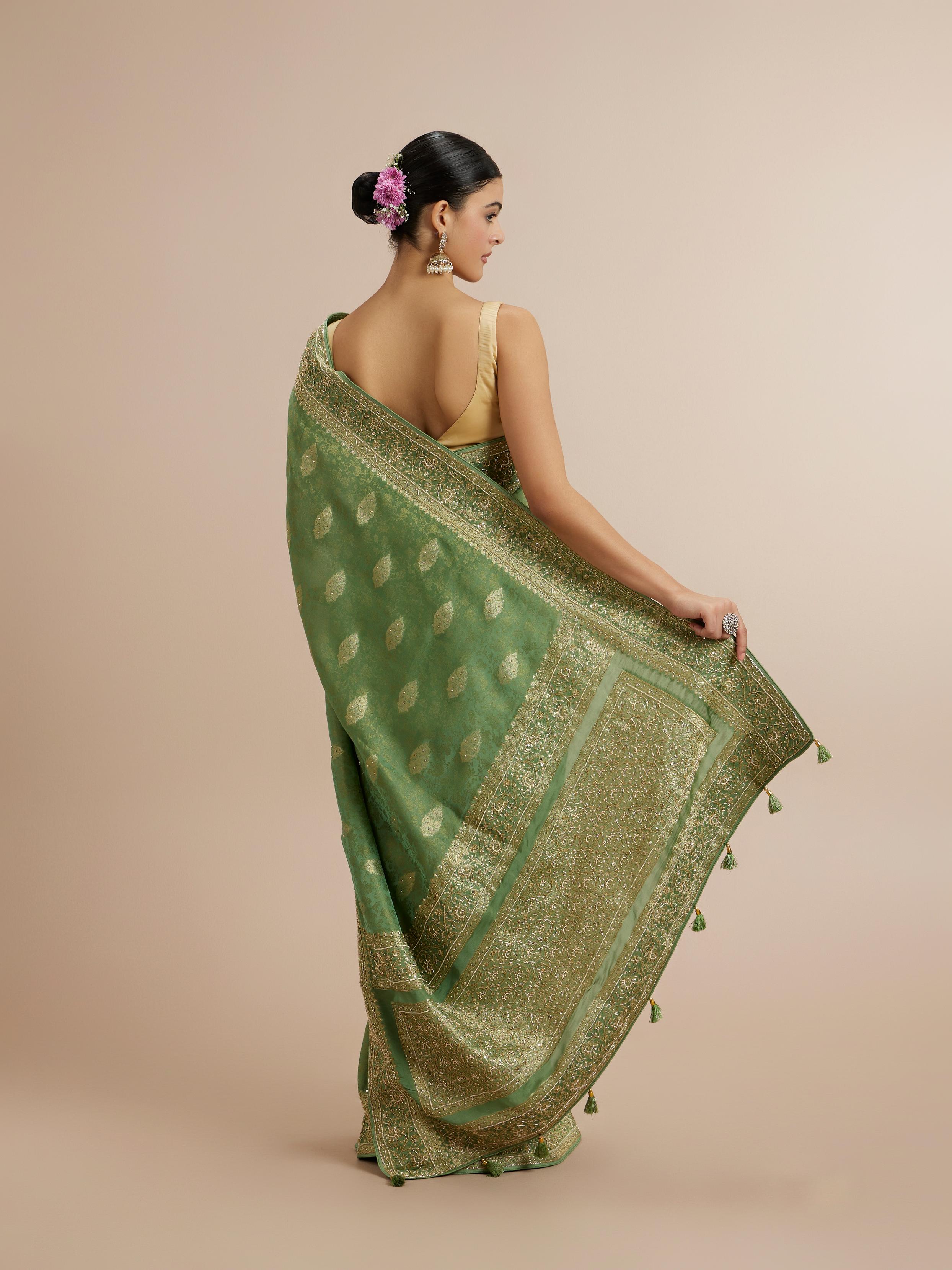 Twamev Women Enchanting Sea Green Satin Saree