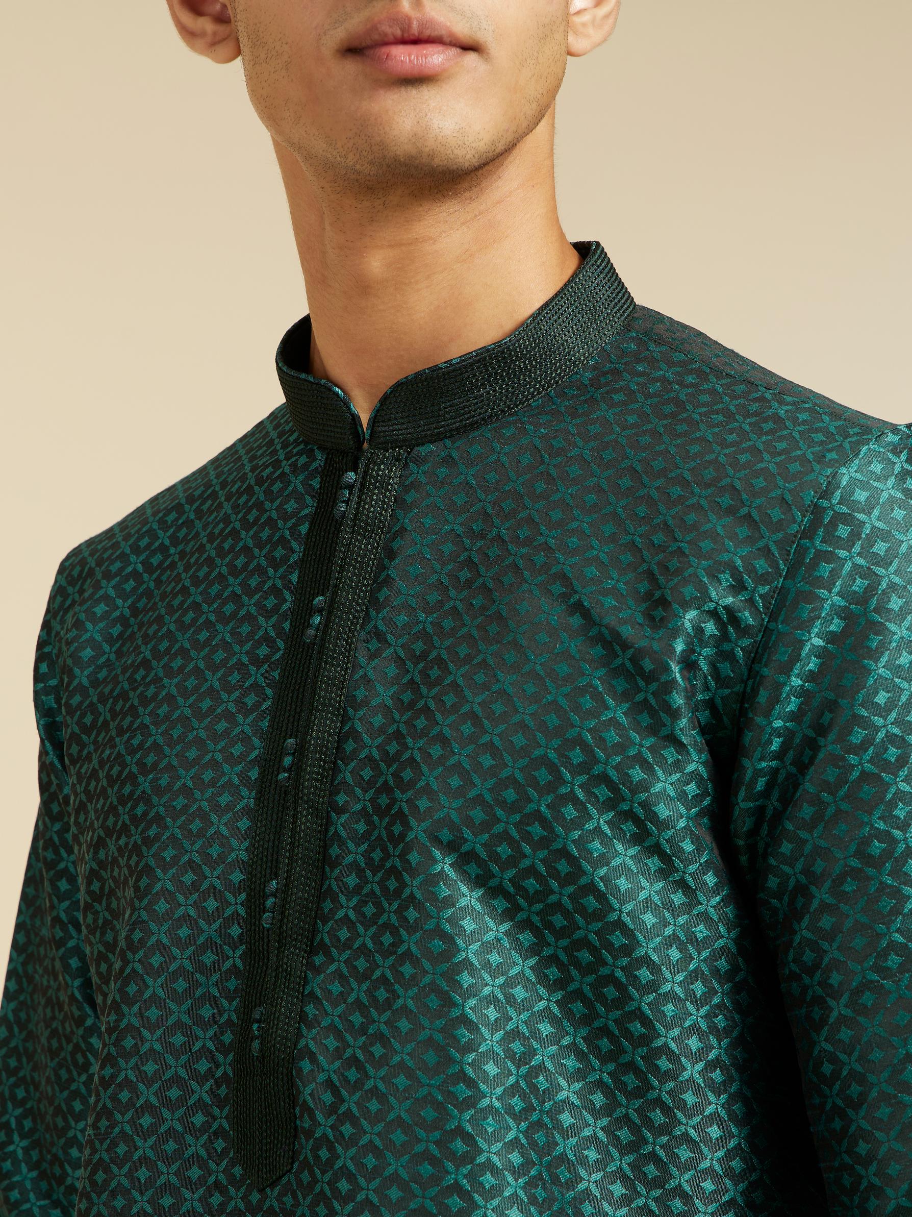 Diwas Men Bottle Green Lattice Patterned Kurta