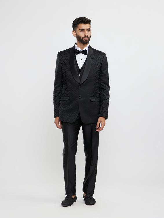 Twamev Men Black Brocade Elegance Suit Set