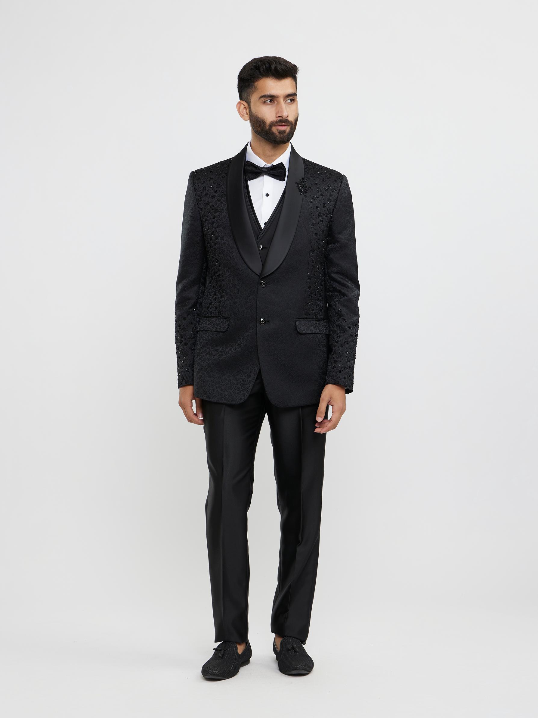 Twamev Men Black Brocade Elegance Suit Set