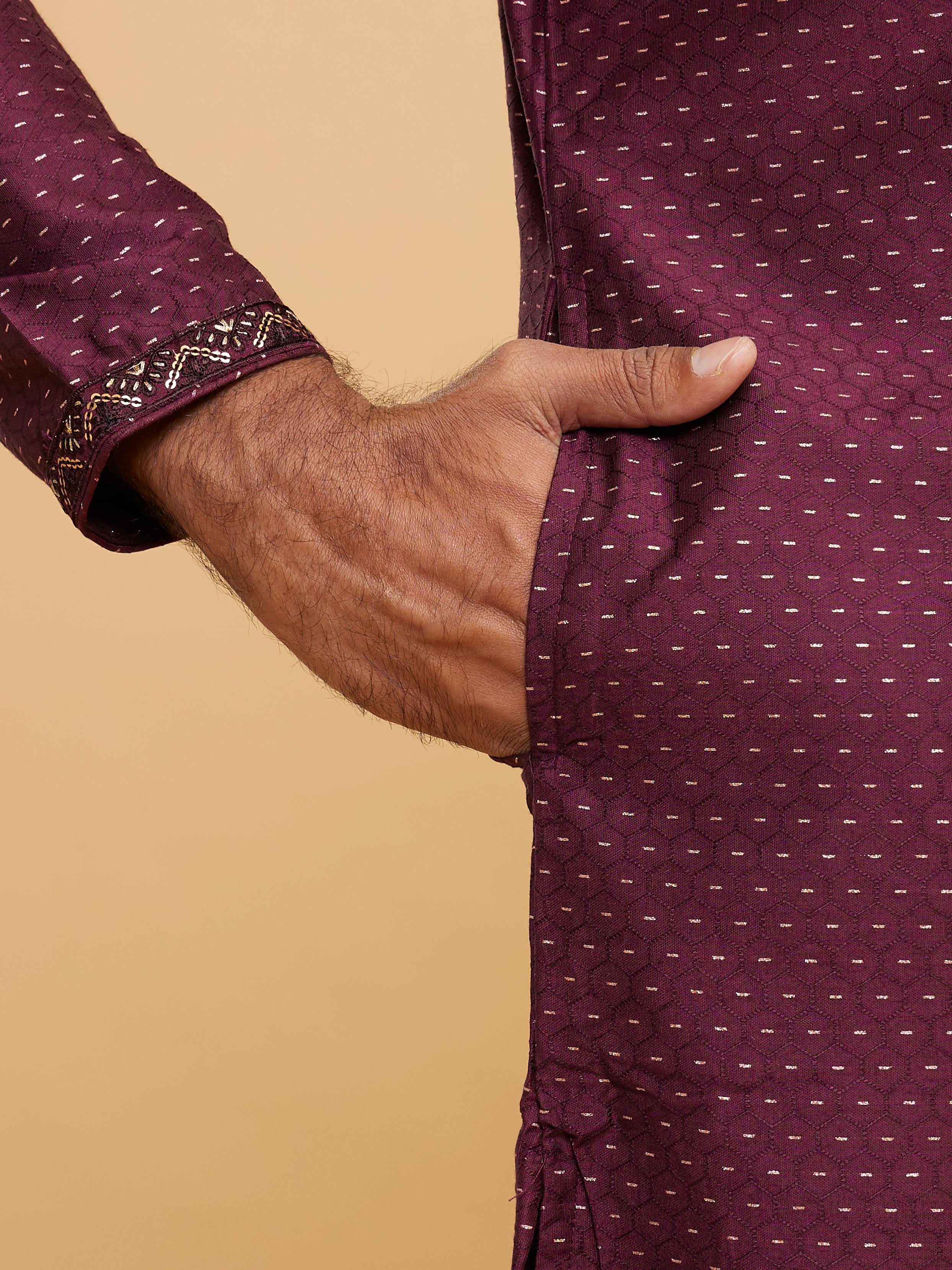 Twamev Men Glistening Wine Kurta Pajama Set